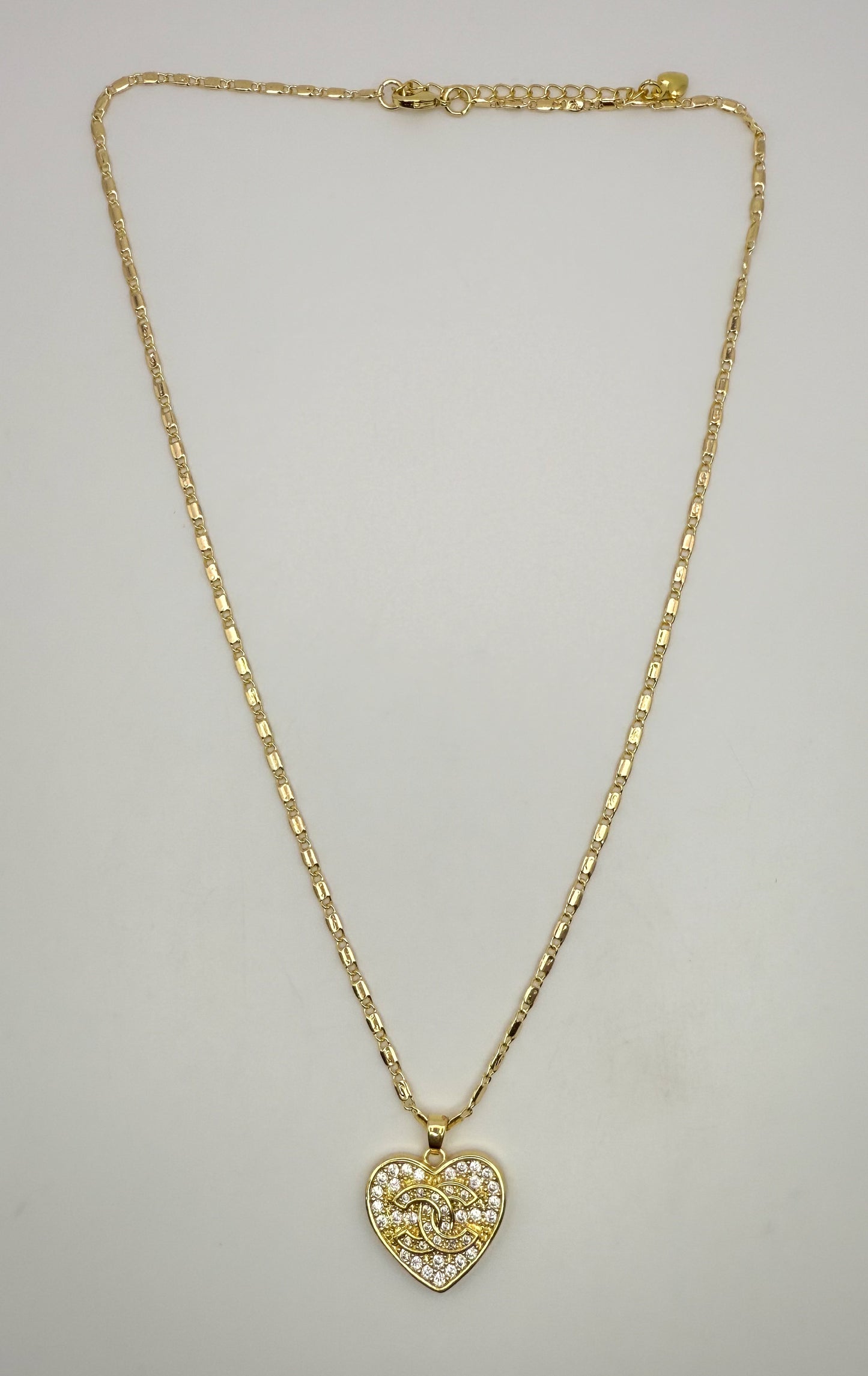 Sparkling Gold CC Heart Pendant on 24k Gold Filled Necklace Chain