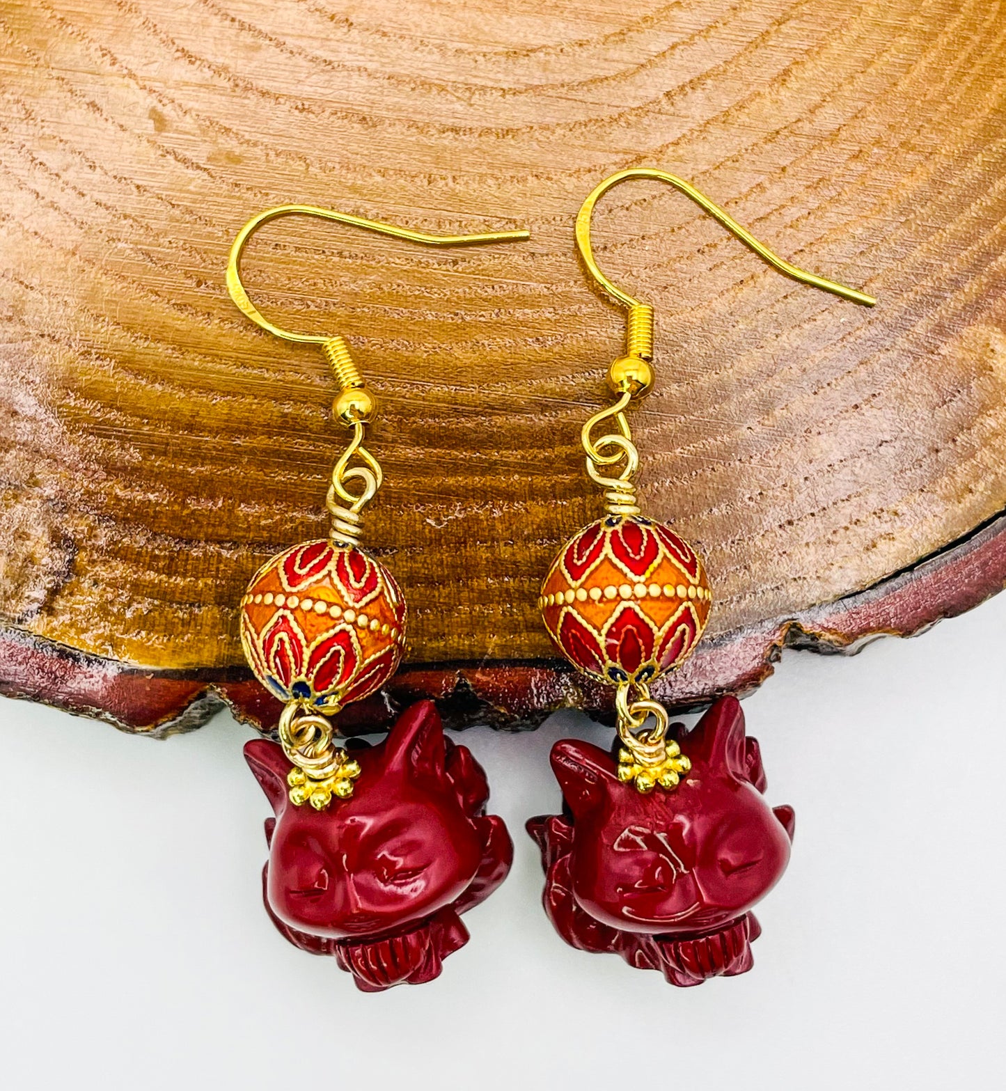 Cinnabar Nine Tail Fox Earrings