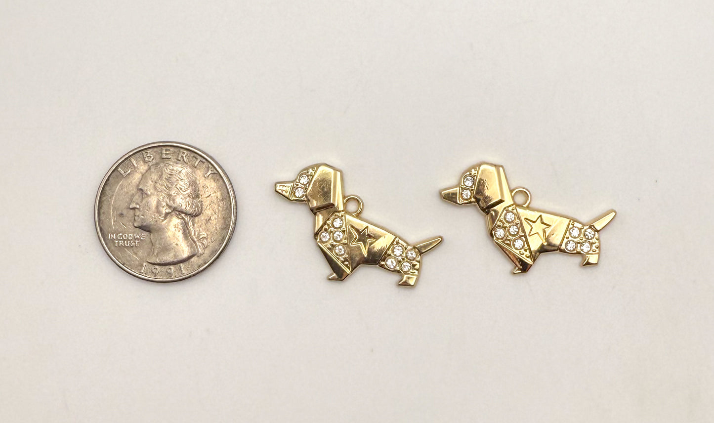 Gold Sparkling Dachshund Dog DIY Charm