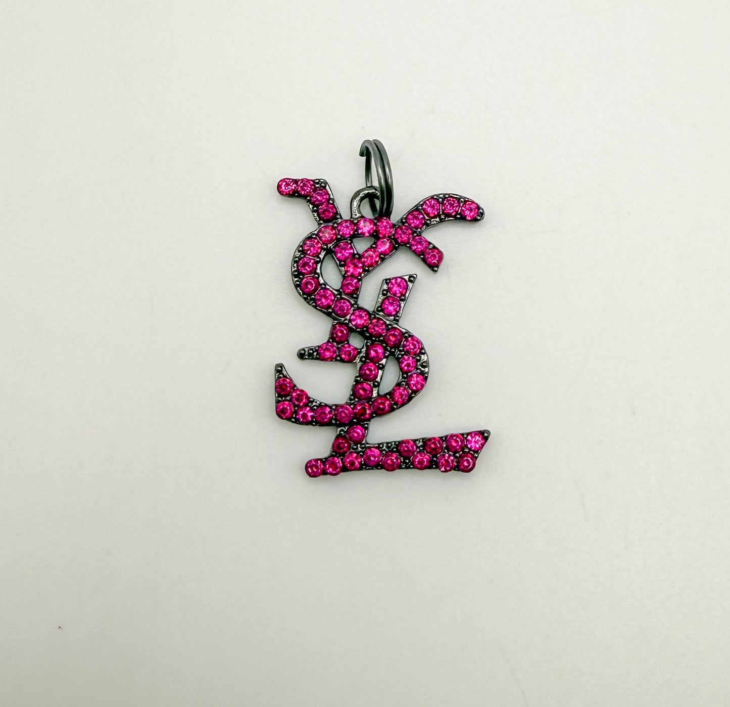 Big YSL Designer Rhinestone covered Black Metal DIY Pendant Charms
