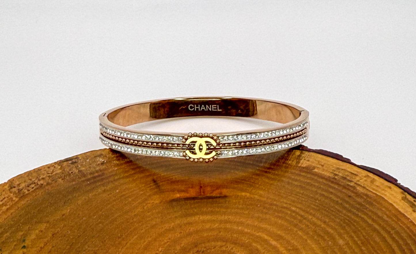 Rose Gold Stainless Steel Chanel Designer Bangle Bracelet