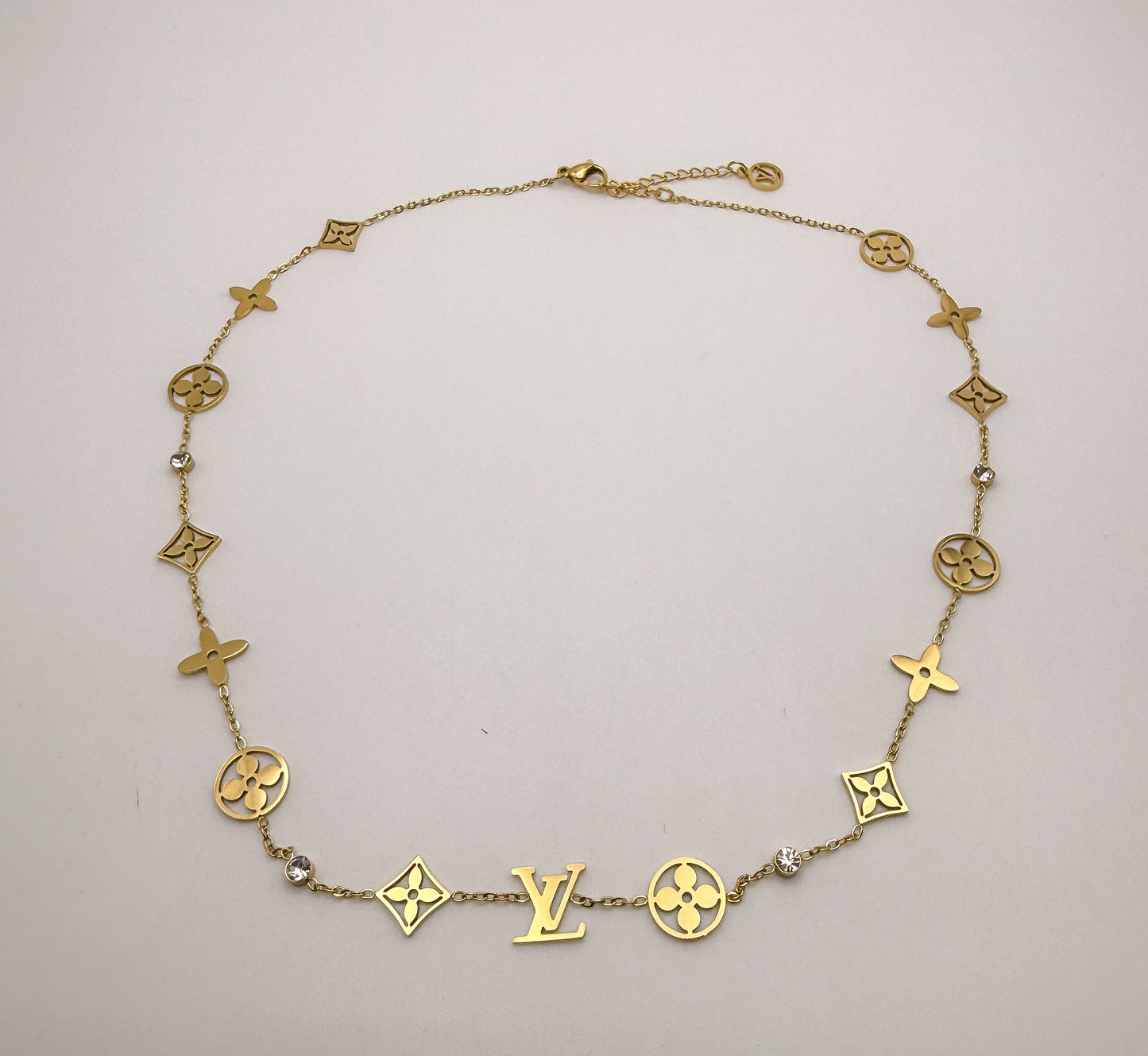LV Designer Logo Gold Stainless Steel Necklace
