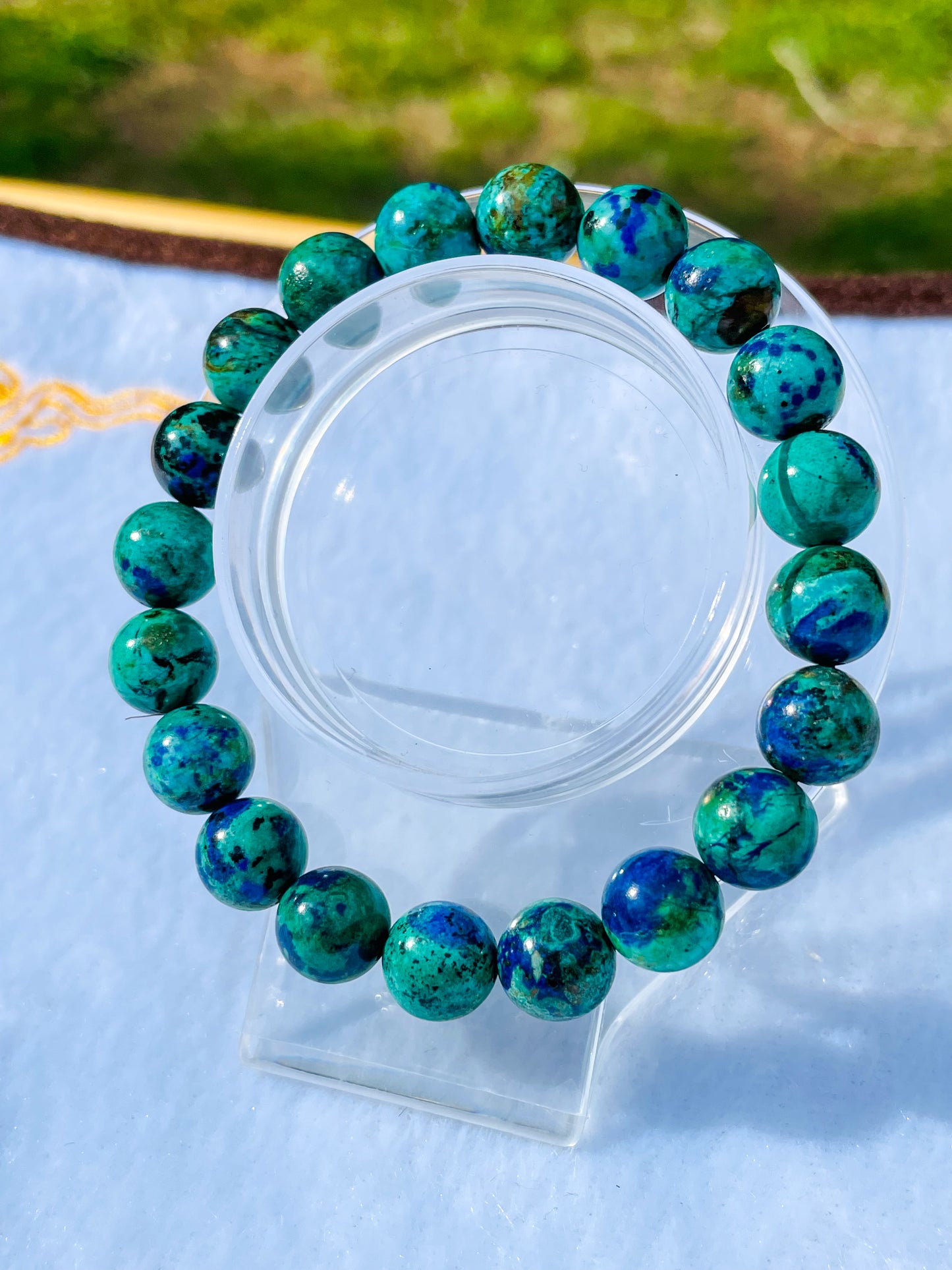Natural Azurite with Malachite Crystal Beaded Stretch Adjustable Bracelet