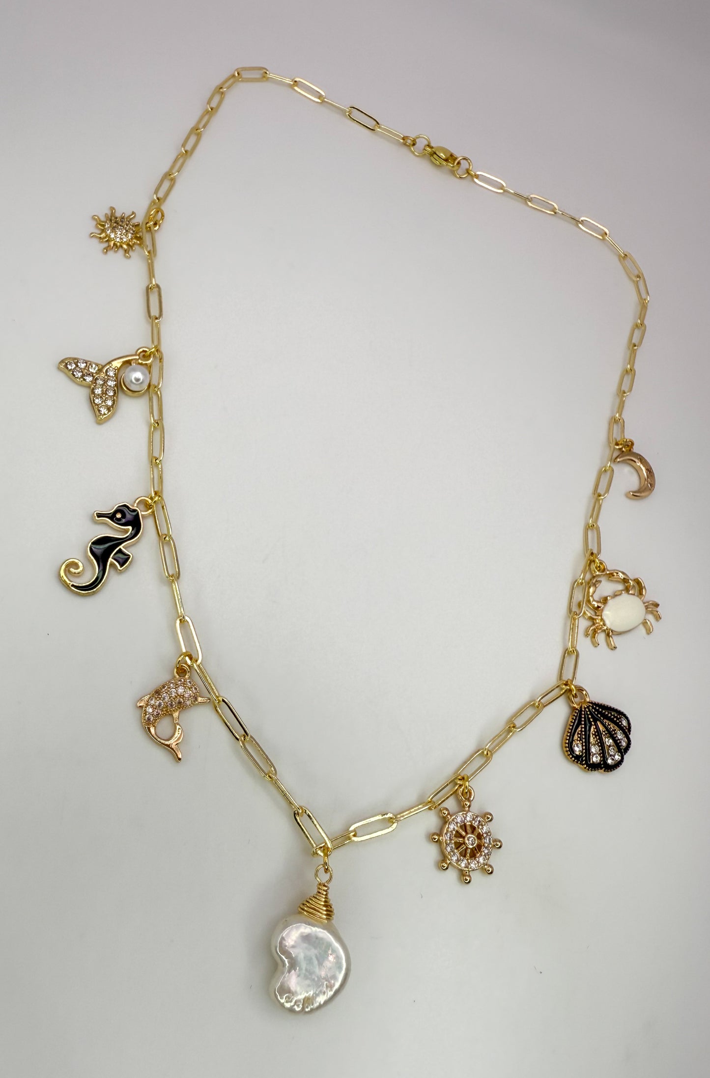 Thee Ocean Natural Pearl Gold Charm Necklace