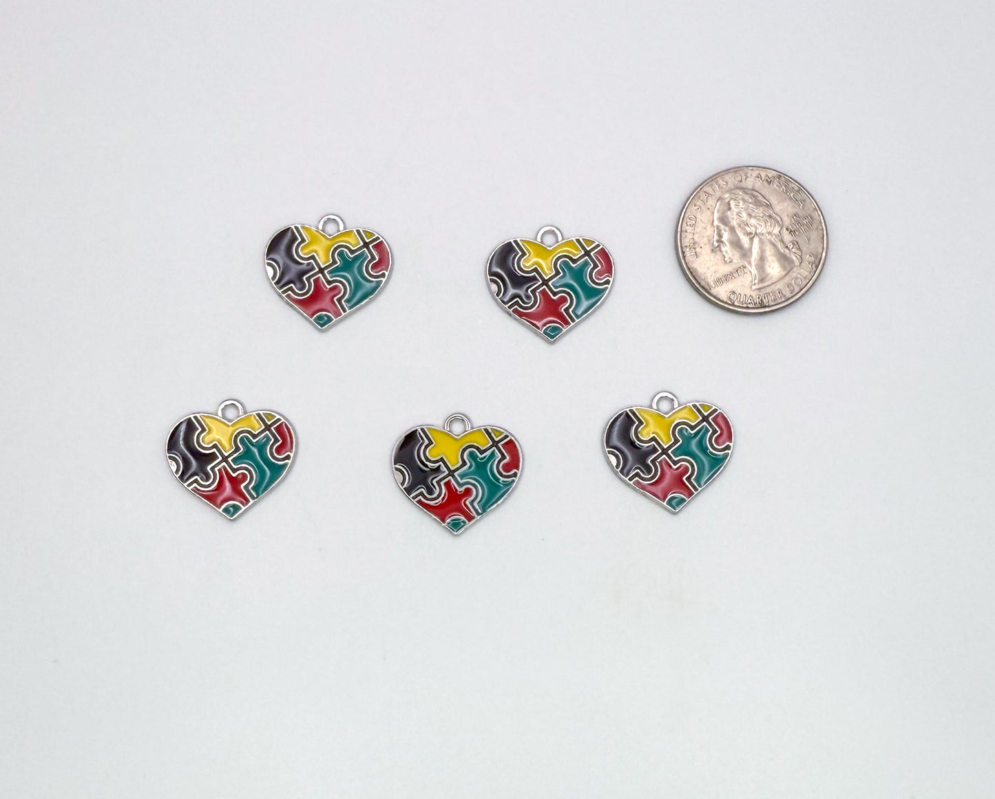 Silver Autism Puzzle Pieces Heart DIY Charms