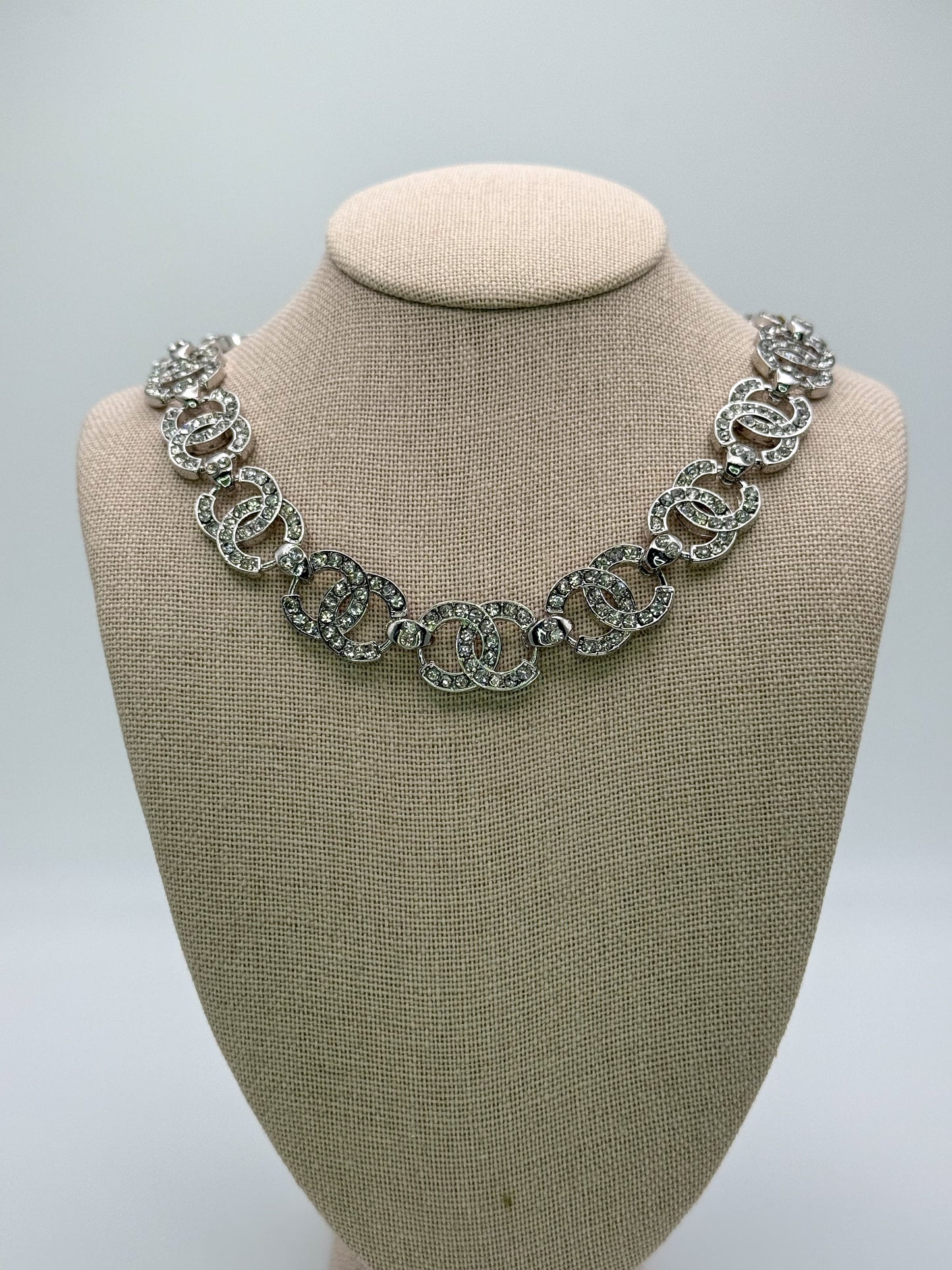 Elegant CC Designer Silver or Gold Matching Necklace and Bracelet set