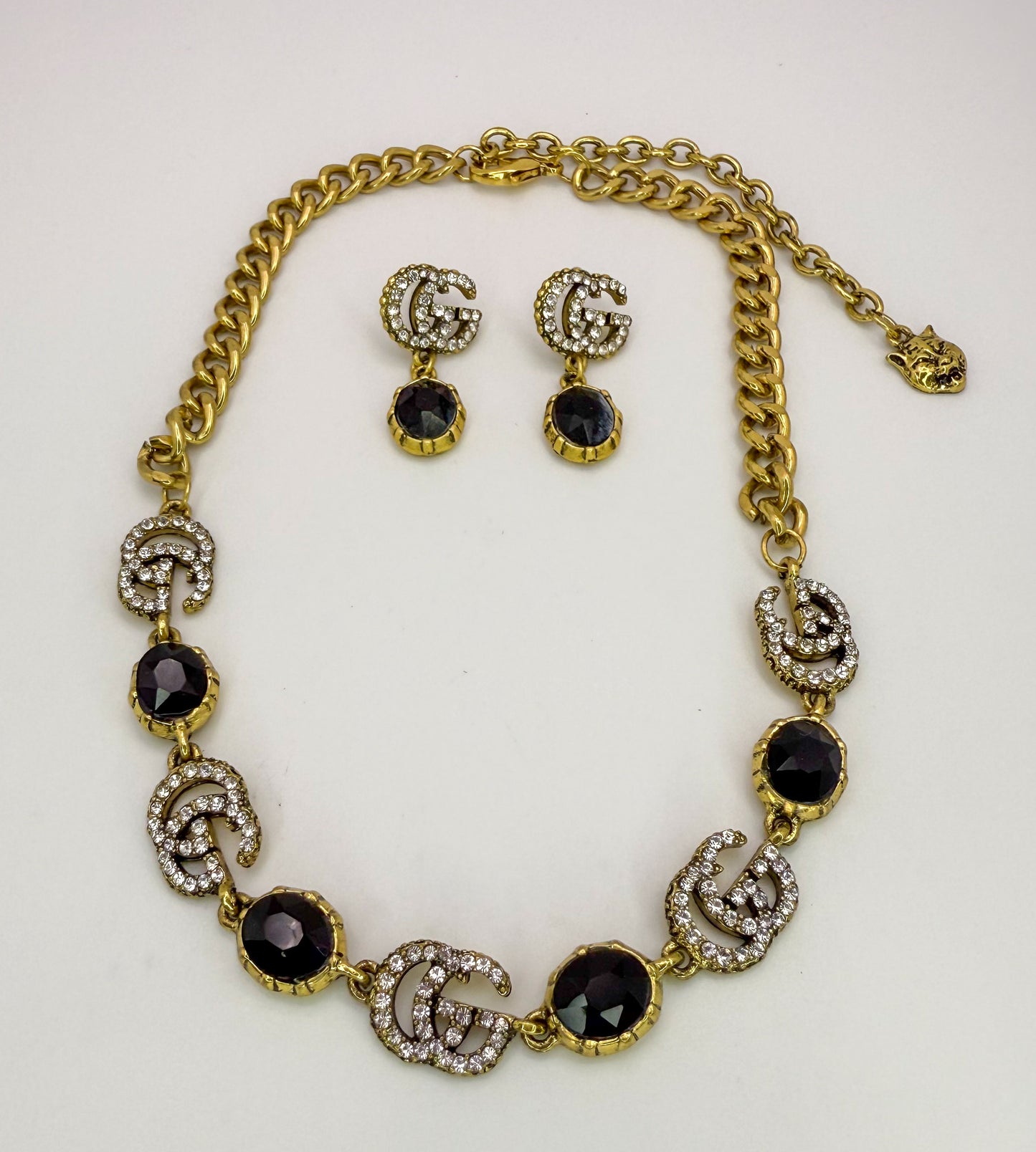 Bold n Gold Gucci Designer Matching Necklace and Earrings Jewelry Set