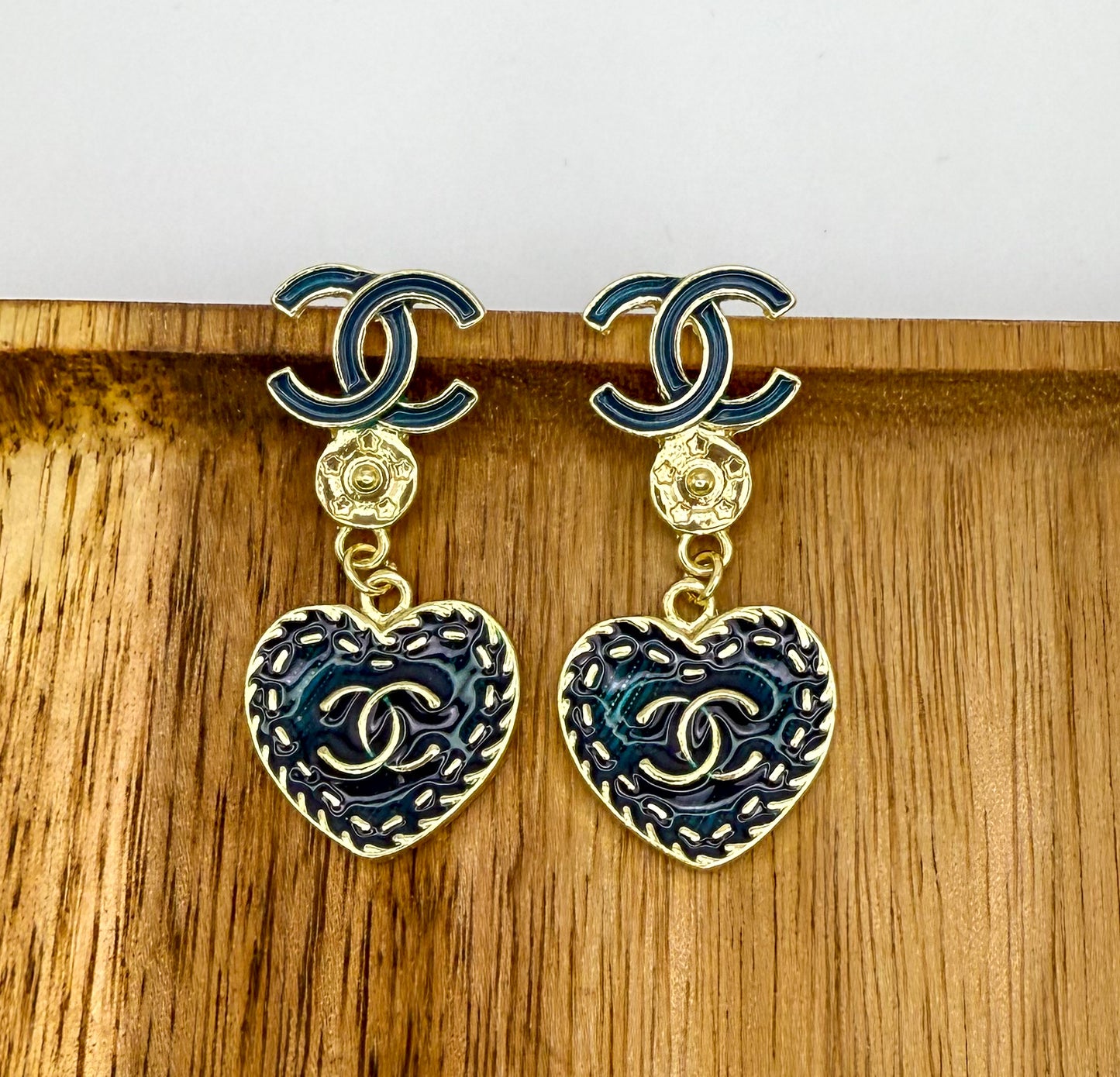 Black n Gold CC Stud Dangle Earrings