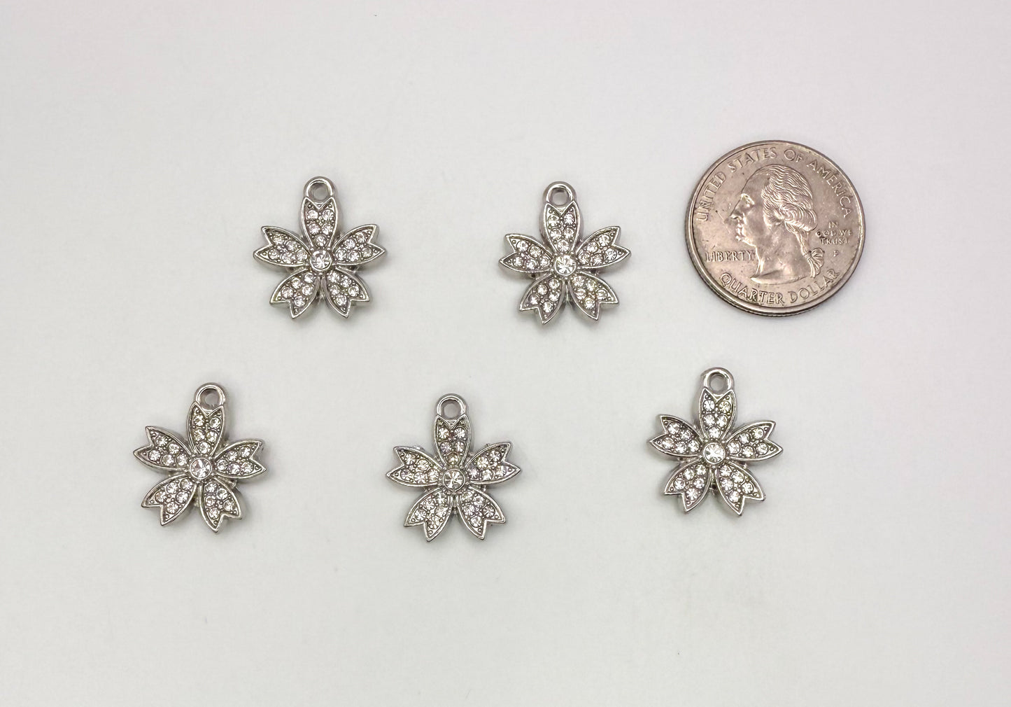 Silver Rhinestone Sakura Flower DIY Charms