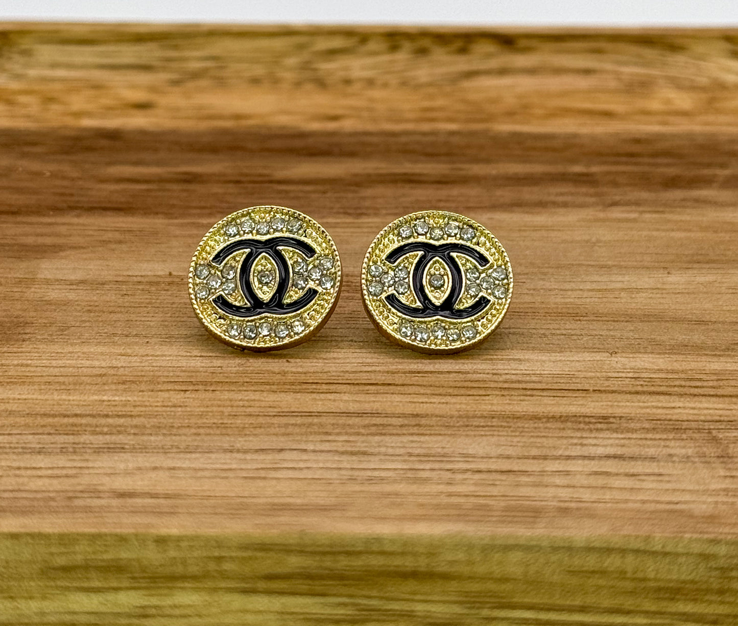Gold Round CC Stud Earrings