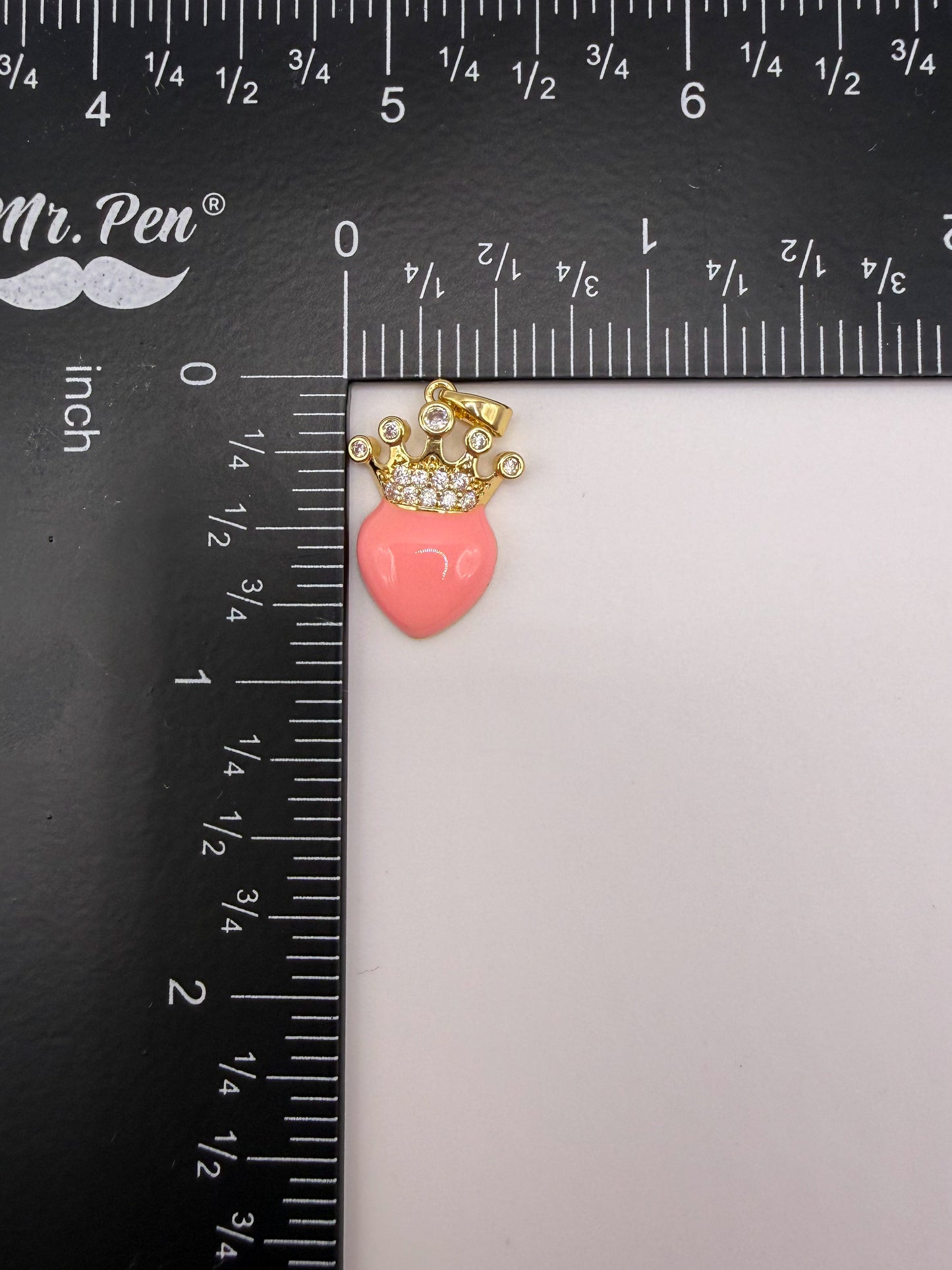 Pink Enamel Gold Heart with Crown Charm Pendant