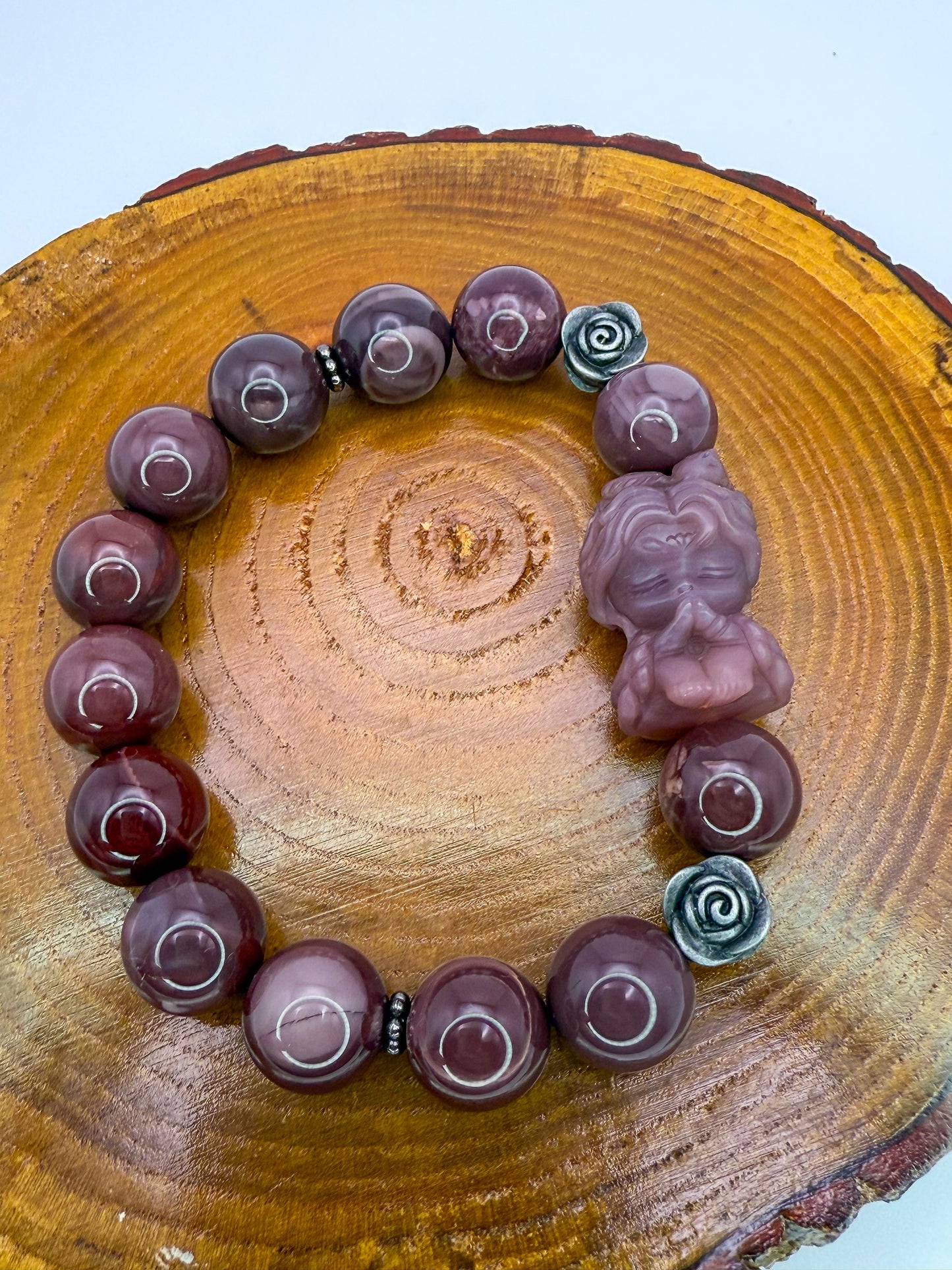 Natural Purple Alashan Agate Gemstone Phoenix Girl Adjustable Stretch Bracelet