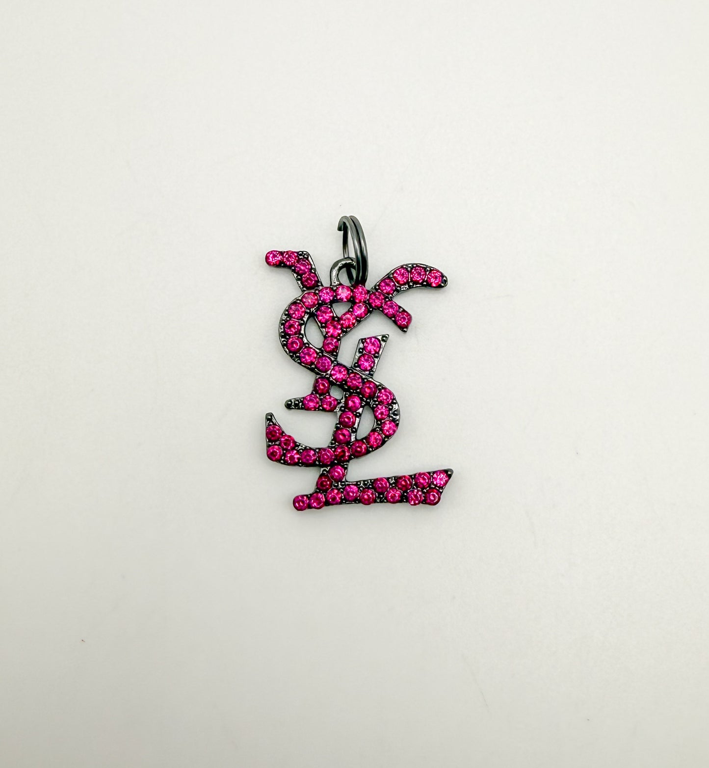 Big YSL Designer Rhinestone covered Black Metal DIY Pendant Charms