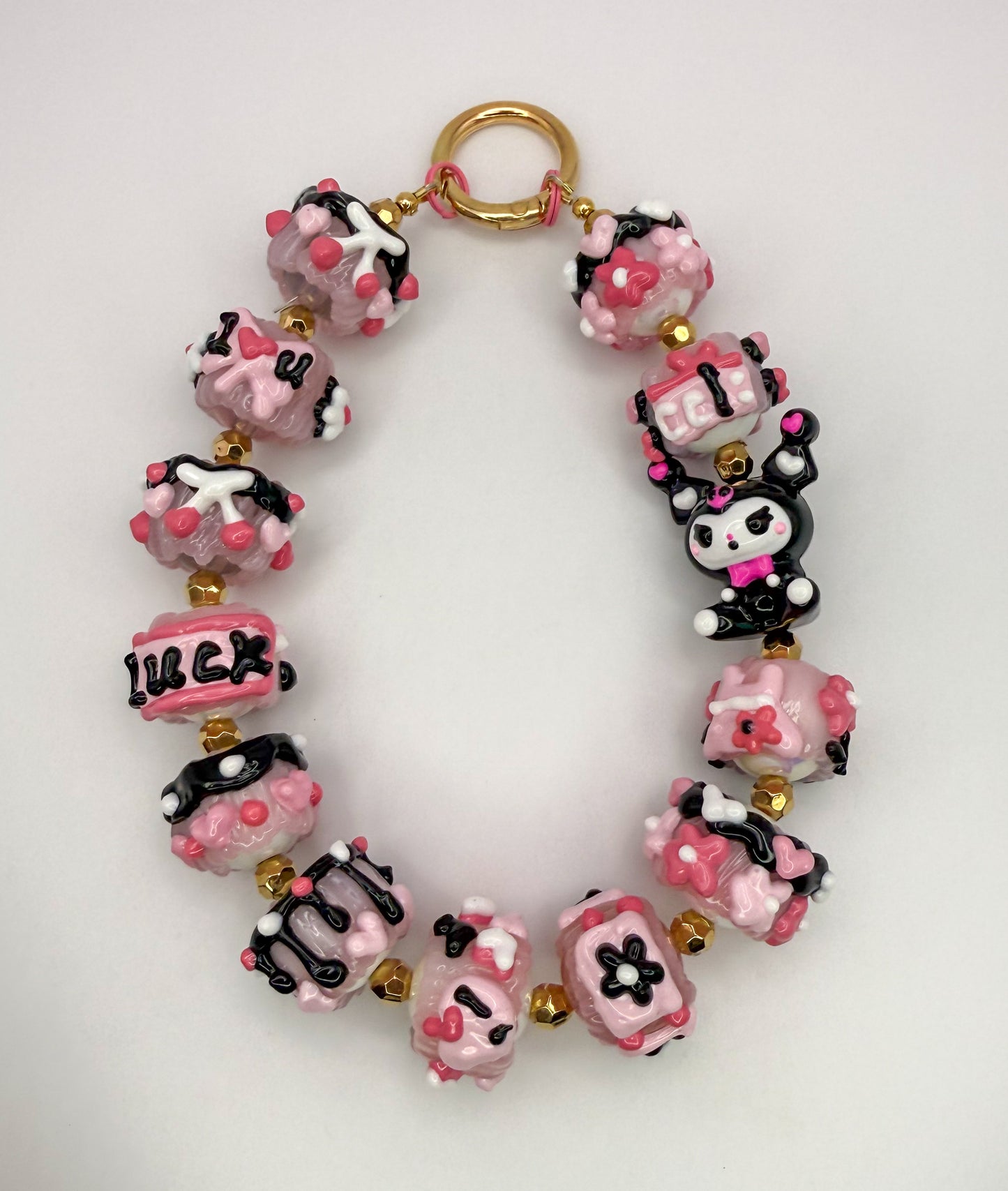 HandPainted Acrylic Beaded Keychain Phone Charm Wristlet