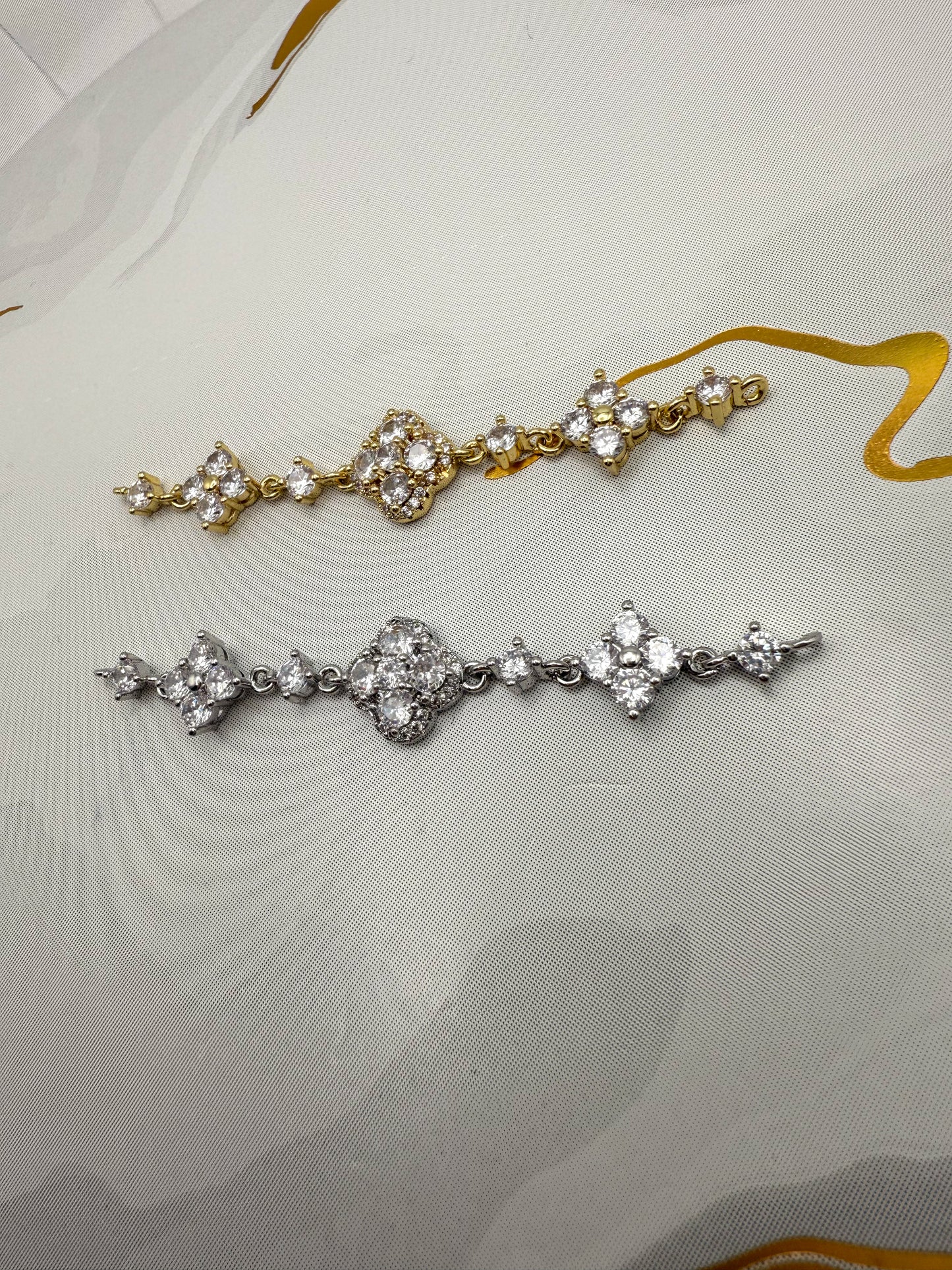 Zircon Clover Design DIY Connector Charms Gold & Silver