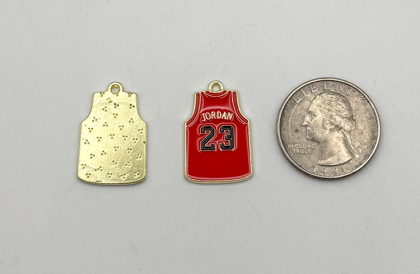 Red Jordan 23 Jersey DIY Gold Metal Charm