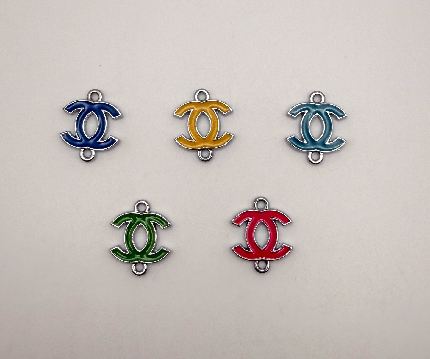Colorful Enameled Silver CC Designer Connector Metal Charms