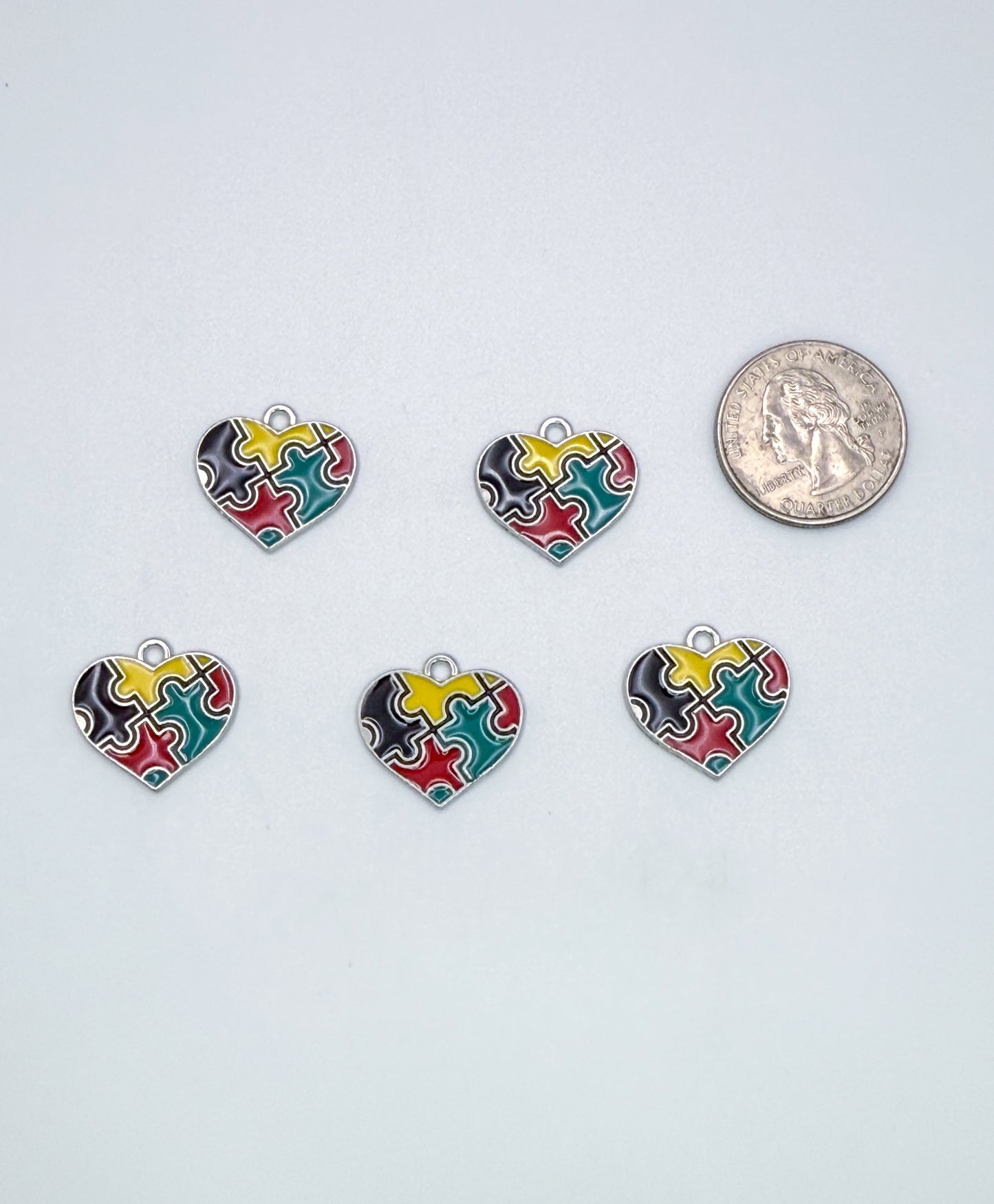 Silver Autism Puzzle Pieces Heart DIY Charms