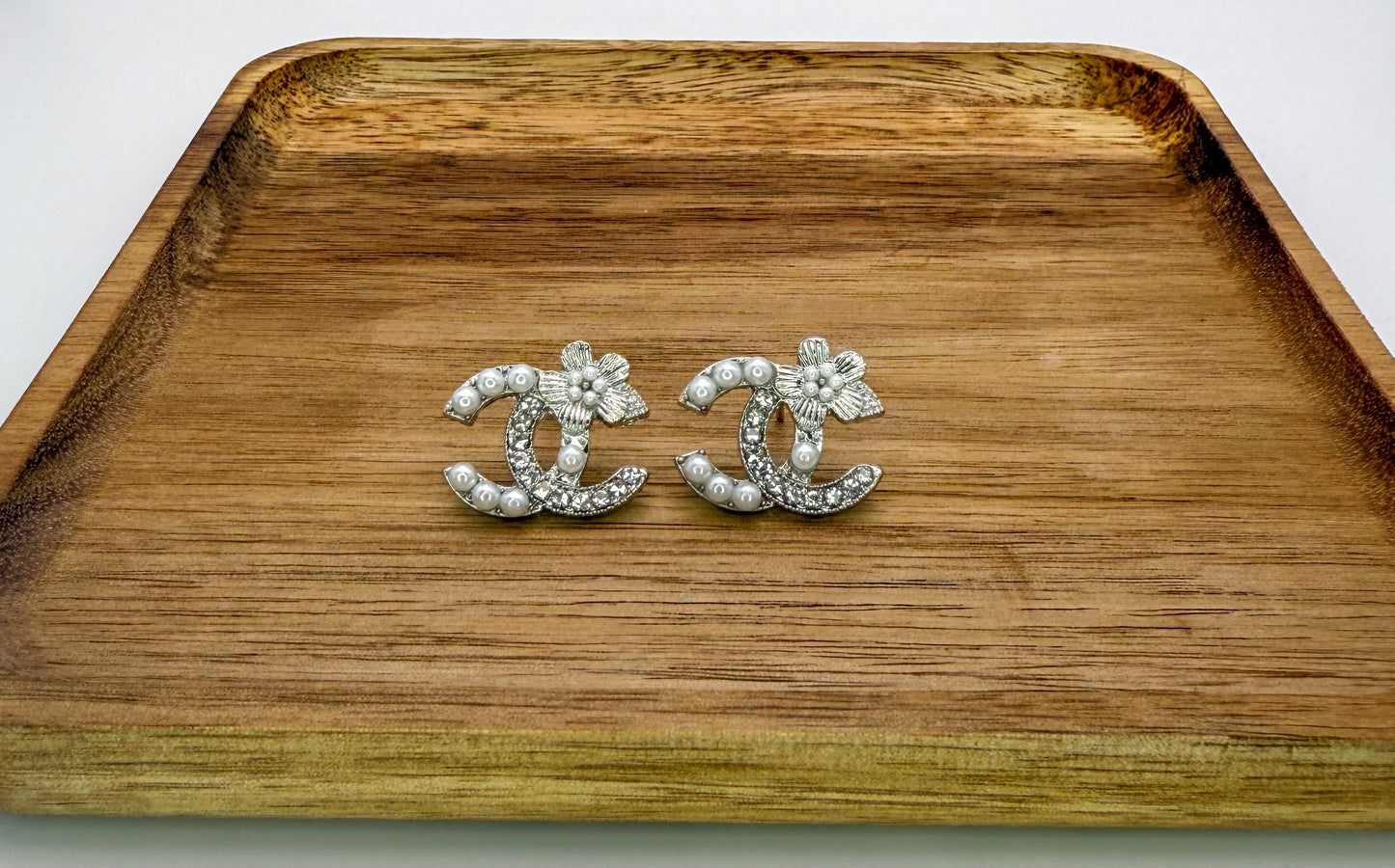 Small CC Designer Gold or Silver Stud Earrings