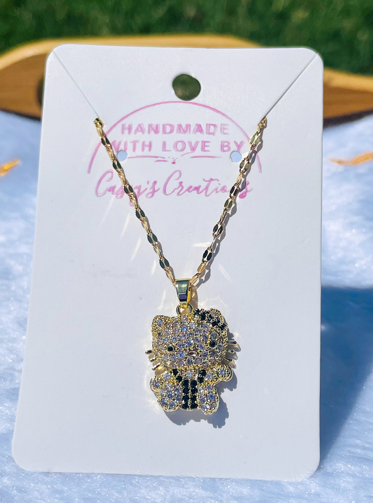 Bling Hello Kitty 14k Gold Filed or S925 Sterling Silver Necklaces