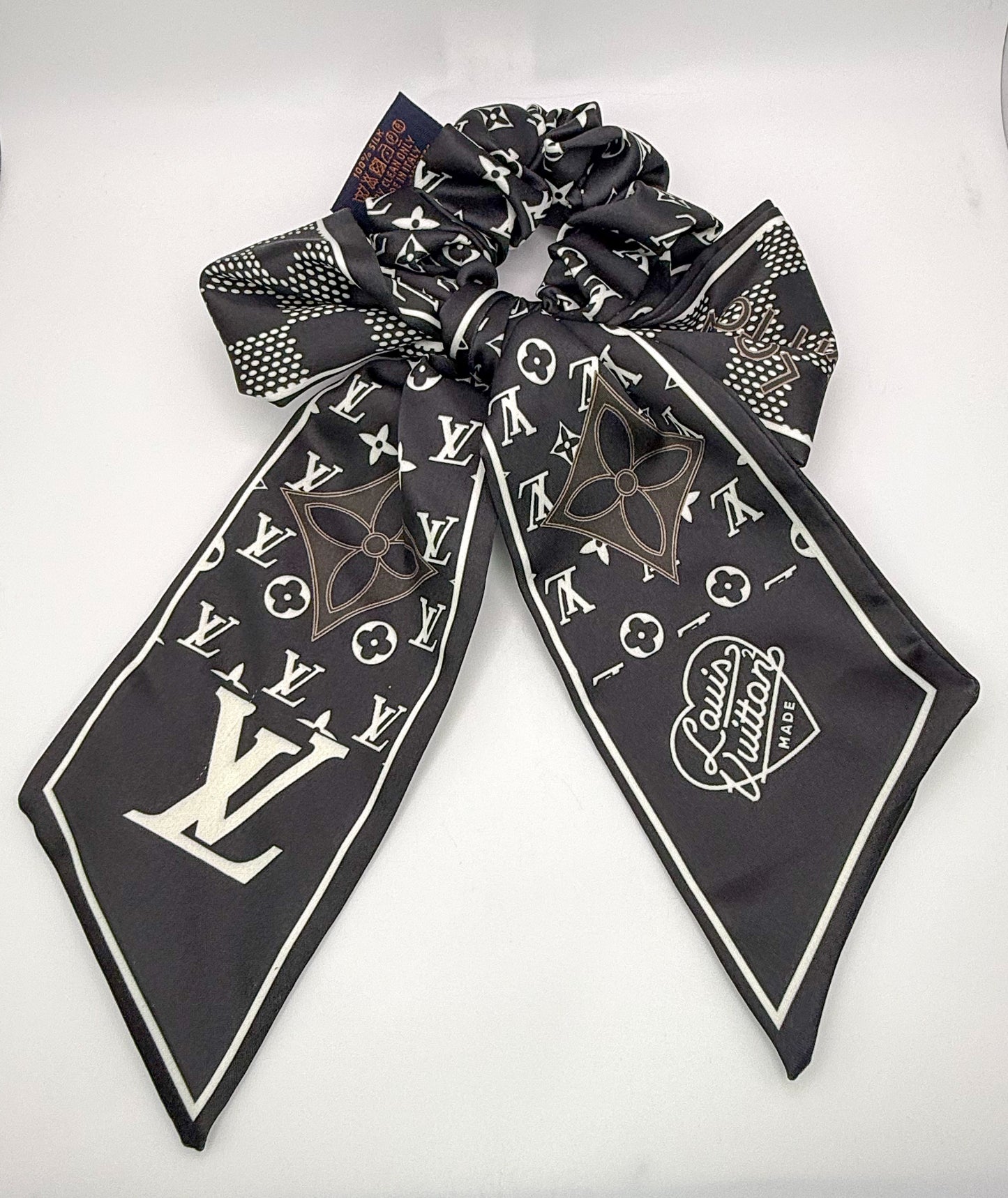 LV Designer Scrunchie Hair Tie with Removable mini Scarf Hair Ribbon