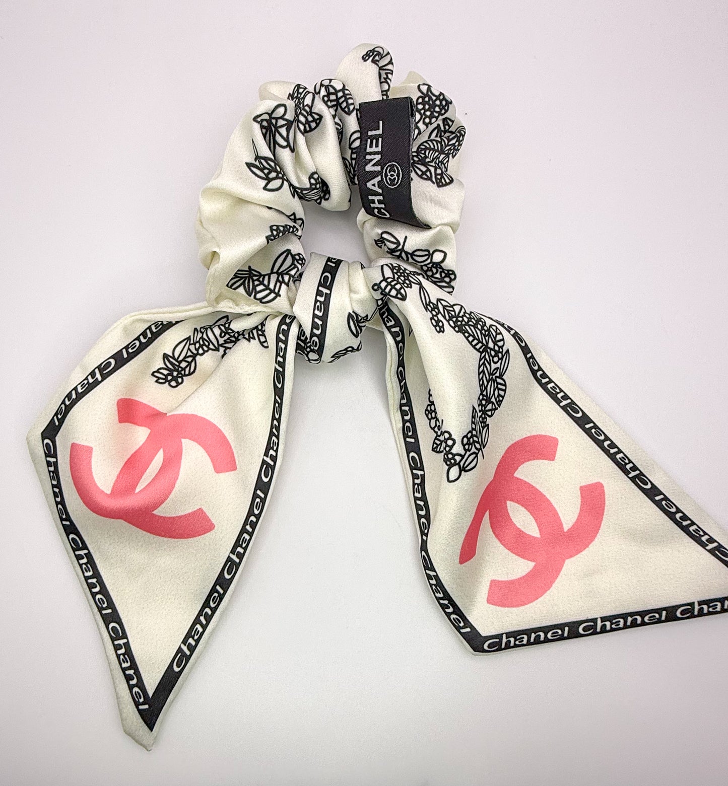 CC Designer Scrunchie Hair Tie with Removable mini Scarf Hair Ribbon
