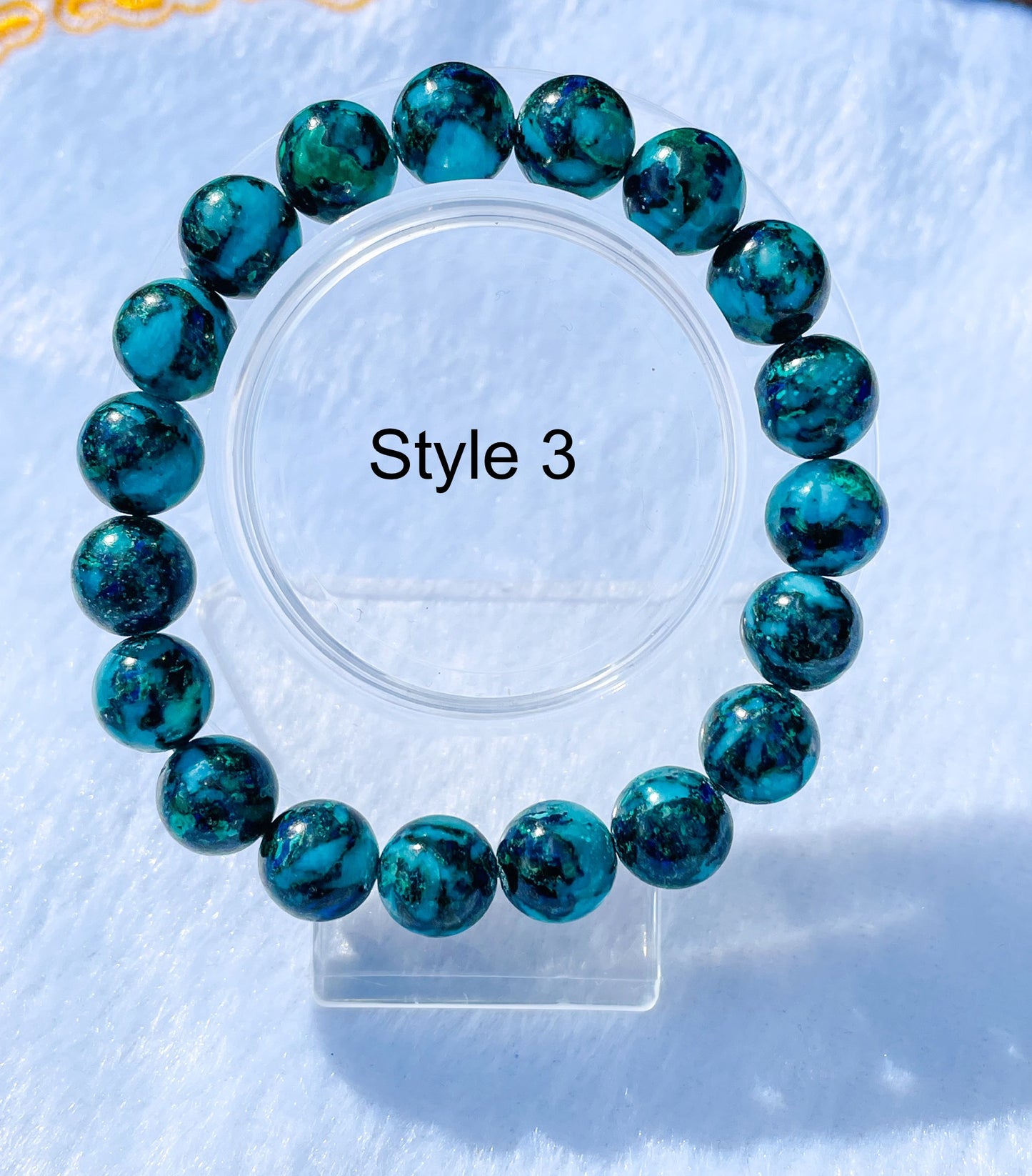 Natural Azurite with Malachite Crystal Beaded Stretch Adjustable Bracelet