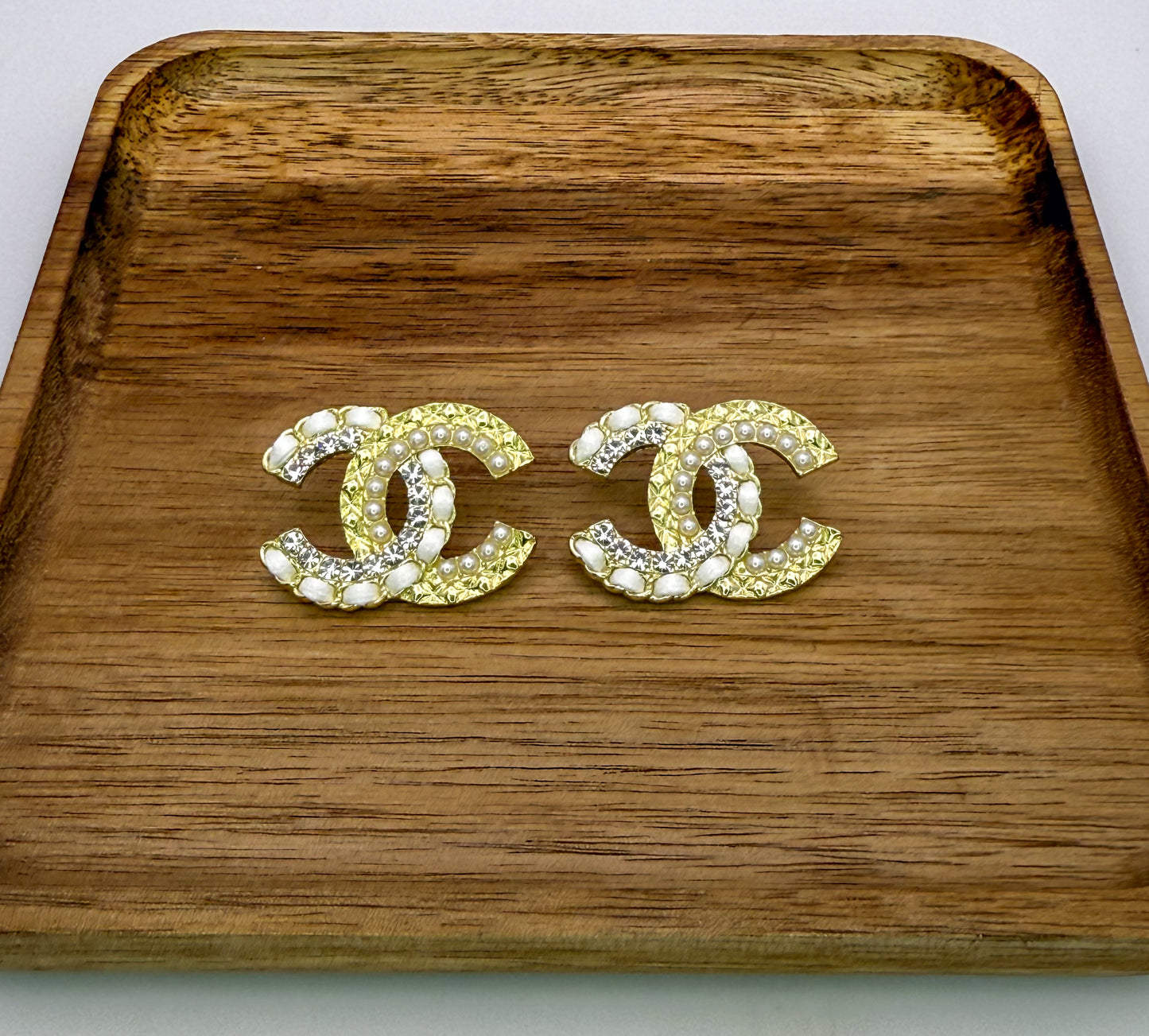 Bulky Gold CC Designer Stud Earrings