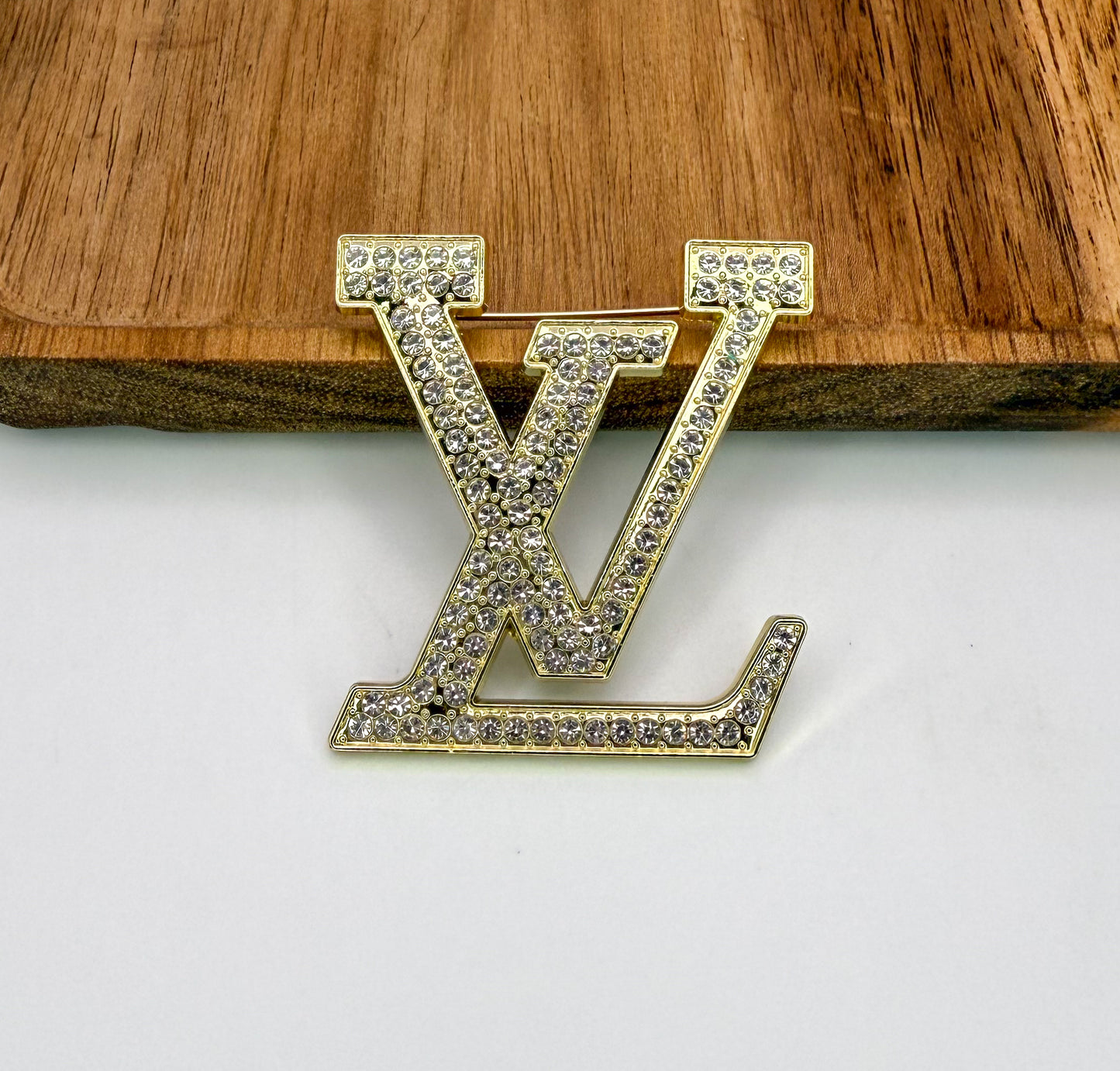 Gold LV Designer Sparkling Brooch
