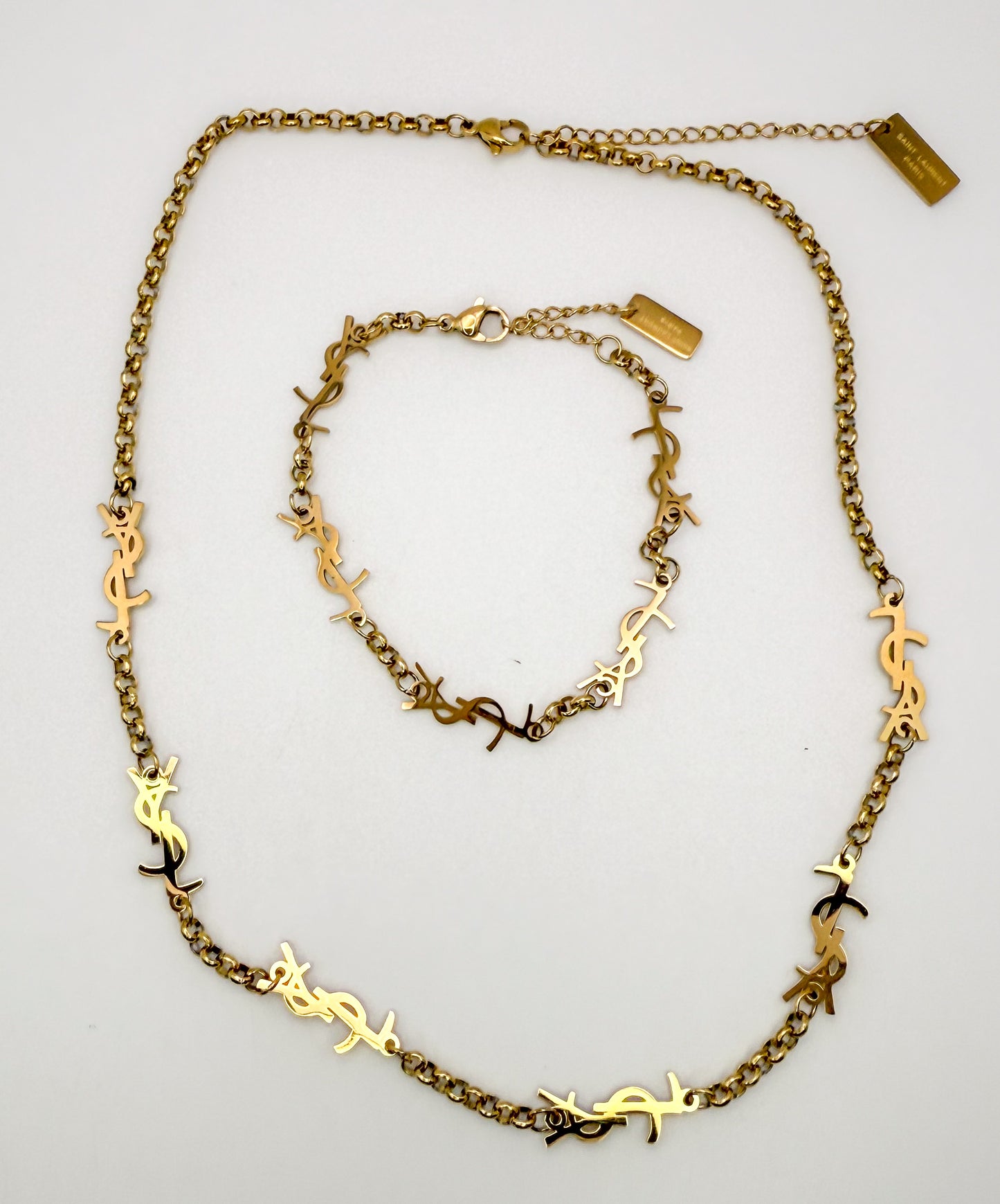 YSL Designer Gold Stainless Steel Matching Necklace & Bracelet Set