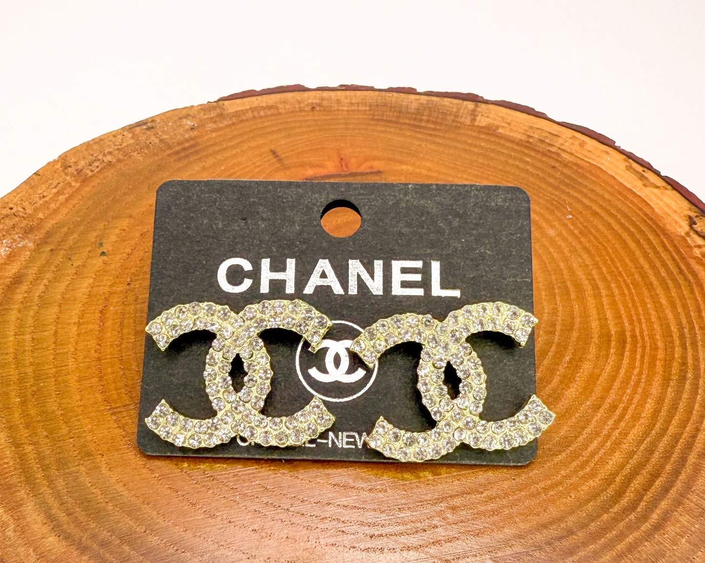 Gold CC Statement Bling Stud Earrings