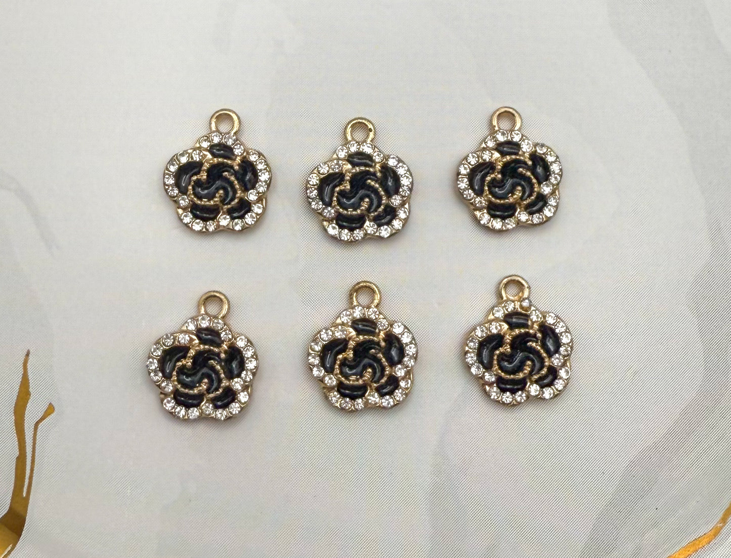 Red & Black Sparkly Flower DIY Gold Charms