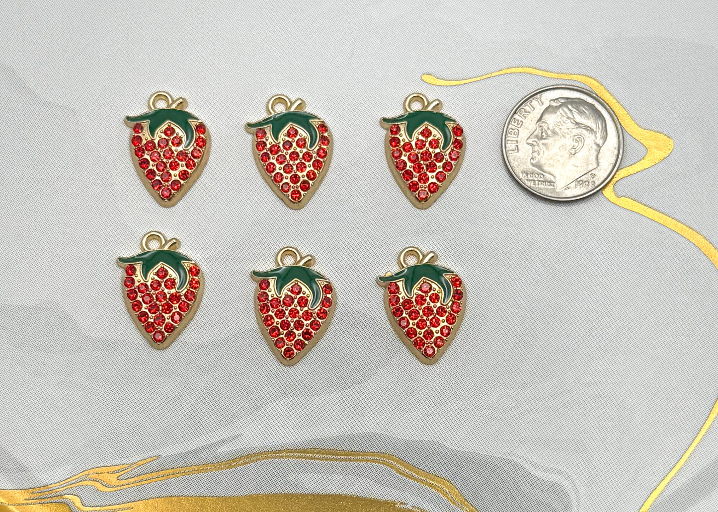 Gold Sparkling Strawberry DIY Metal Charms
