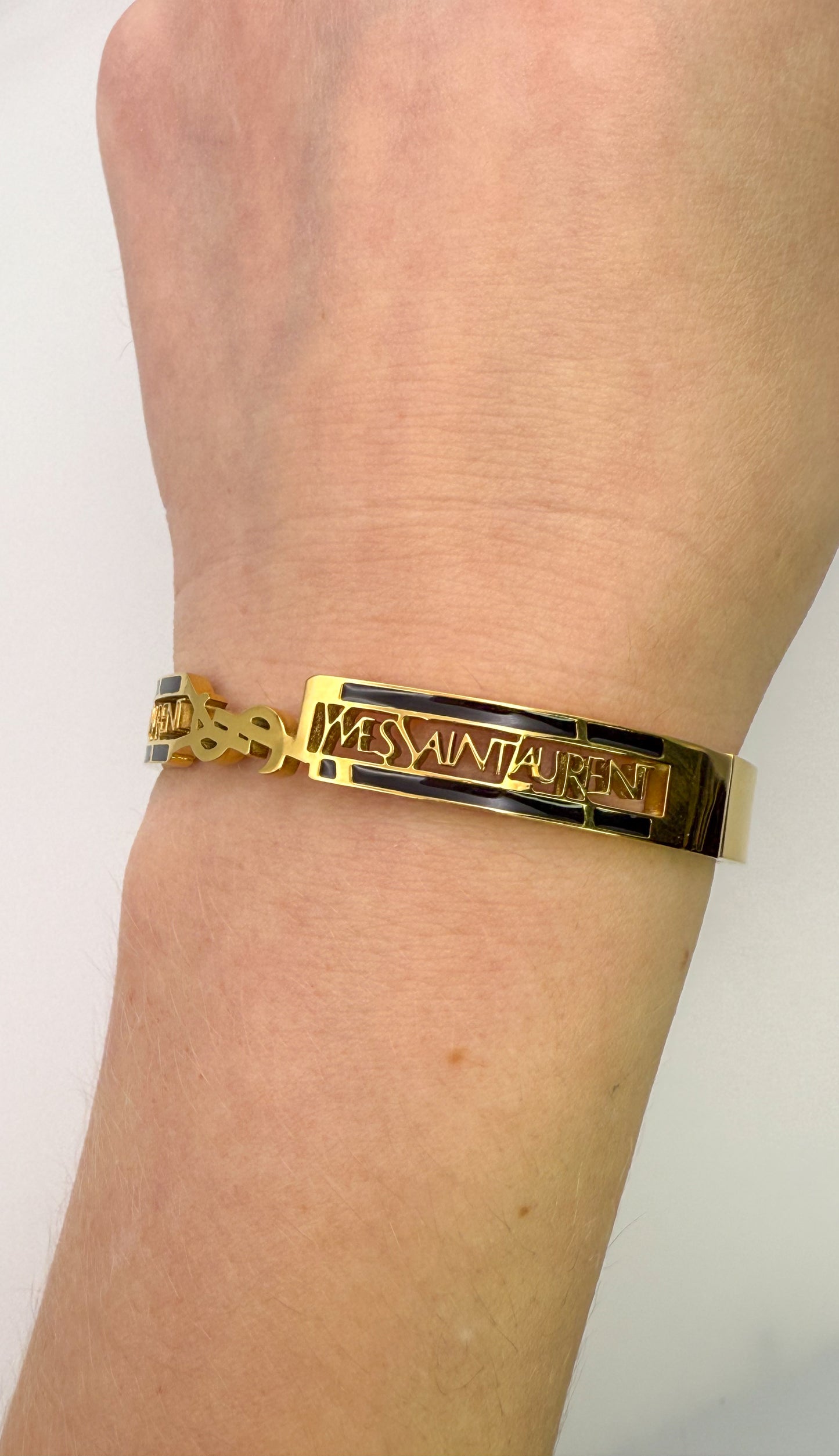 High Quality YSL Designer Gold Stainless Steel Bangle Bracelet with Designer Stamp