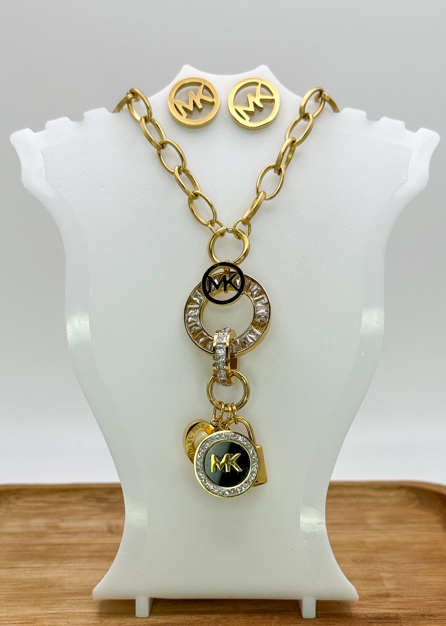 Gold Micheal Kors Designer Matching Necklace & Earrings Jewelry Set