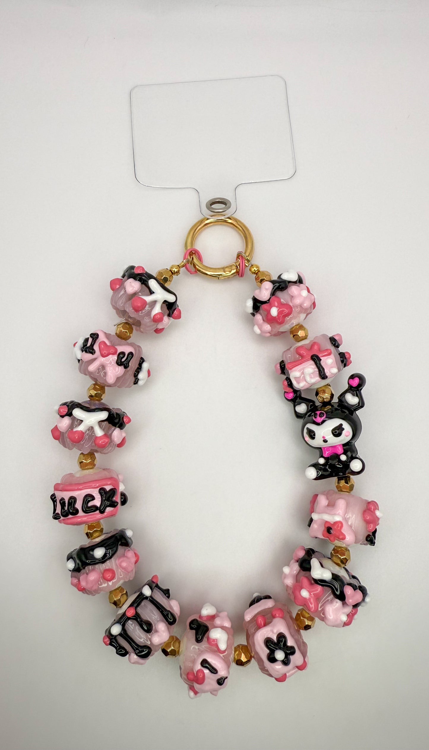 HandPainted Acrylic Beaded Keychain Phone Charm Wristlet
