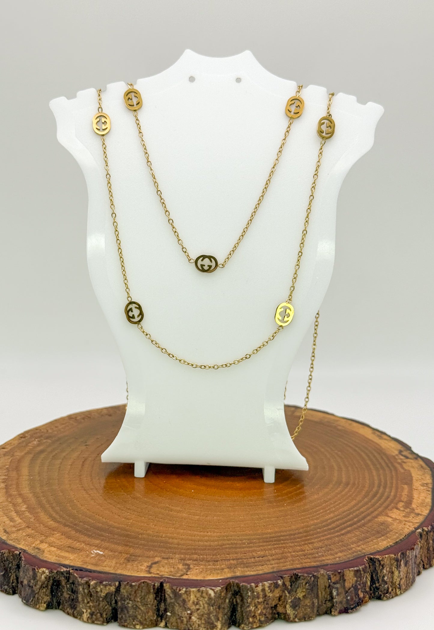 GG Designer Gold Double Layered Necklace