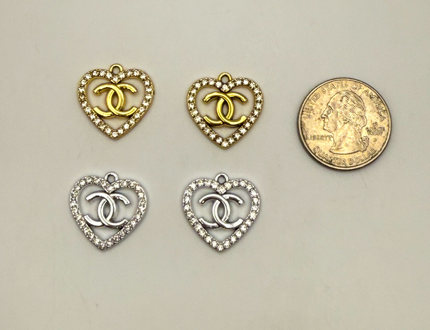 Gold and Silver CC Designer Heart DIY Charms