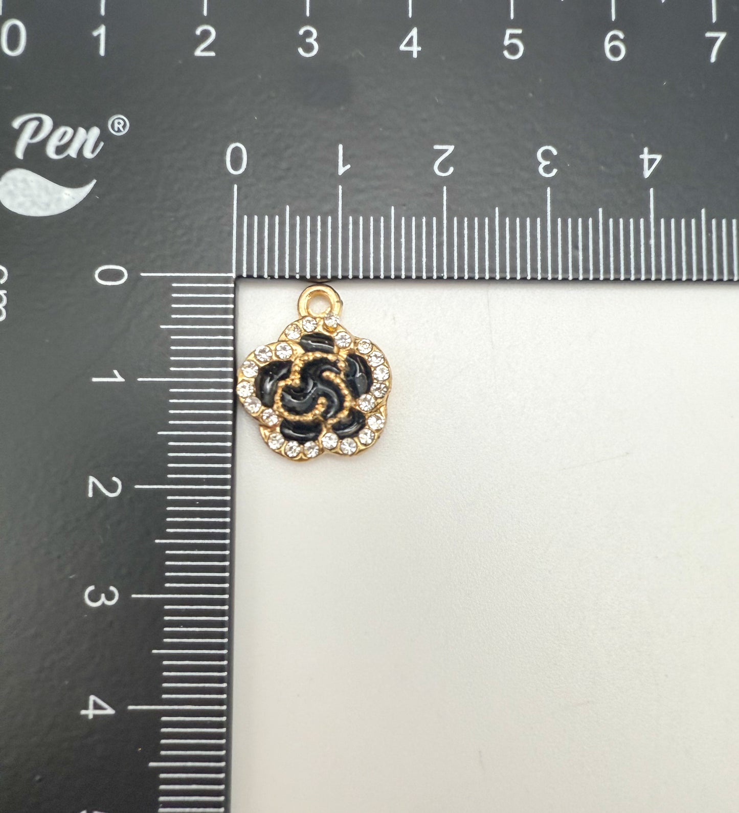 Red & Black Sparkly Flower DIY Gold Charms