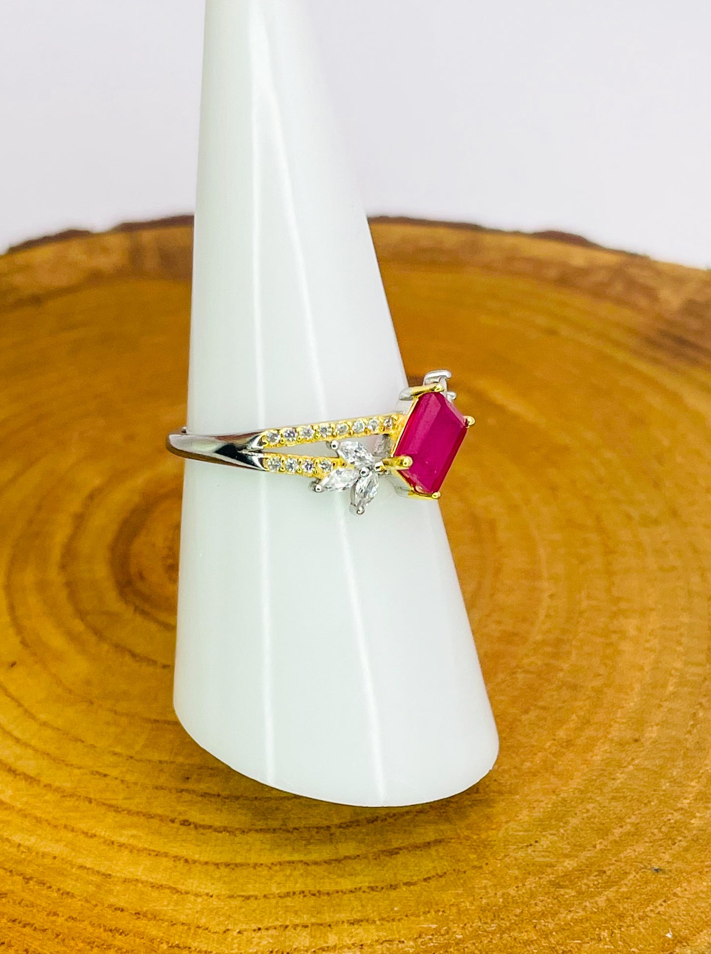 Sterling Silver S925 Natural Ruby Adjustable Rings