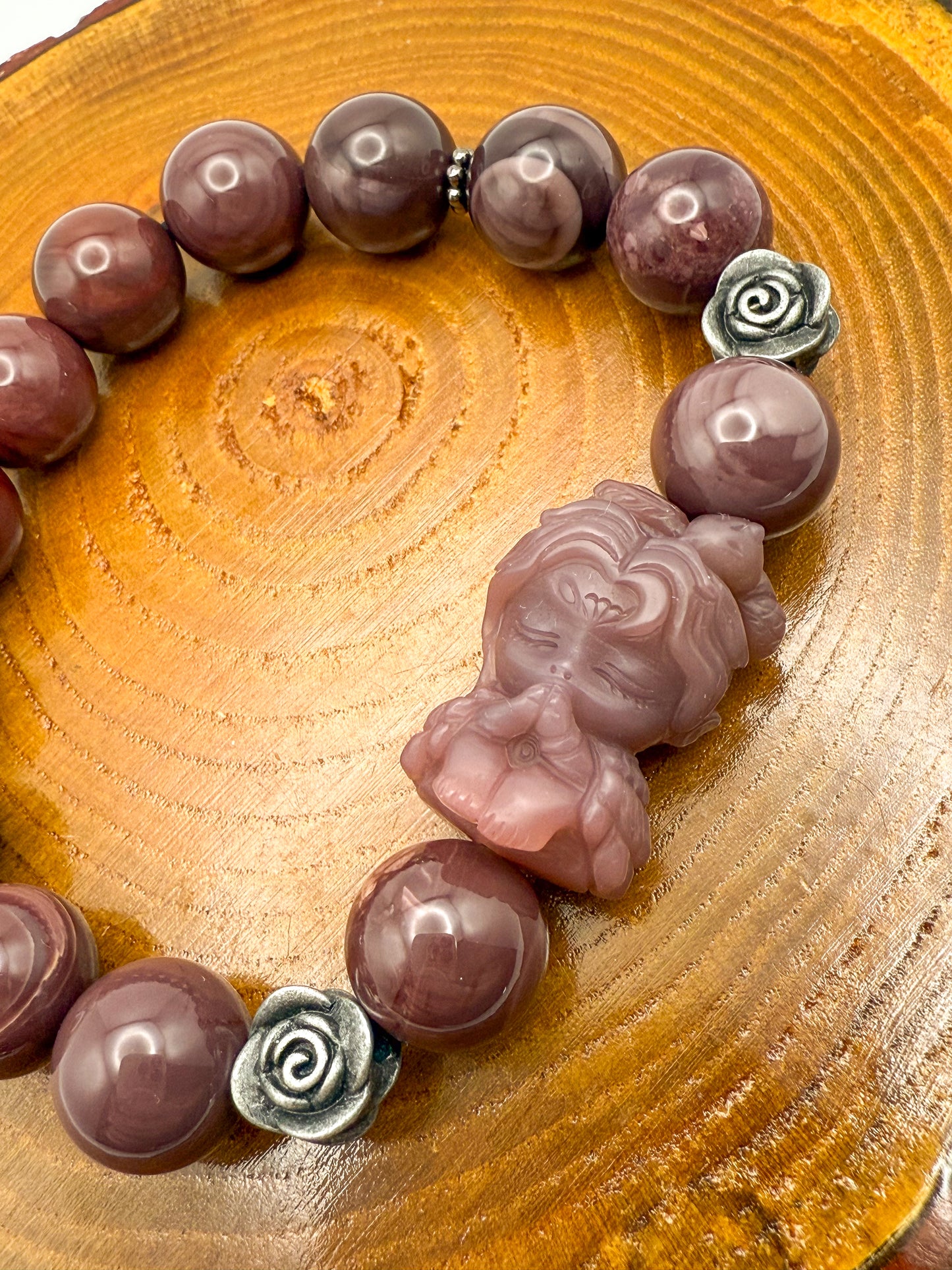 Natural Purple Alashan Agate Gemstone Phoenix Girl Adjustable Stretch Bracelet