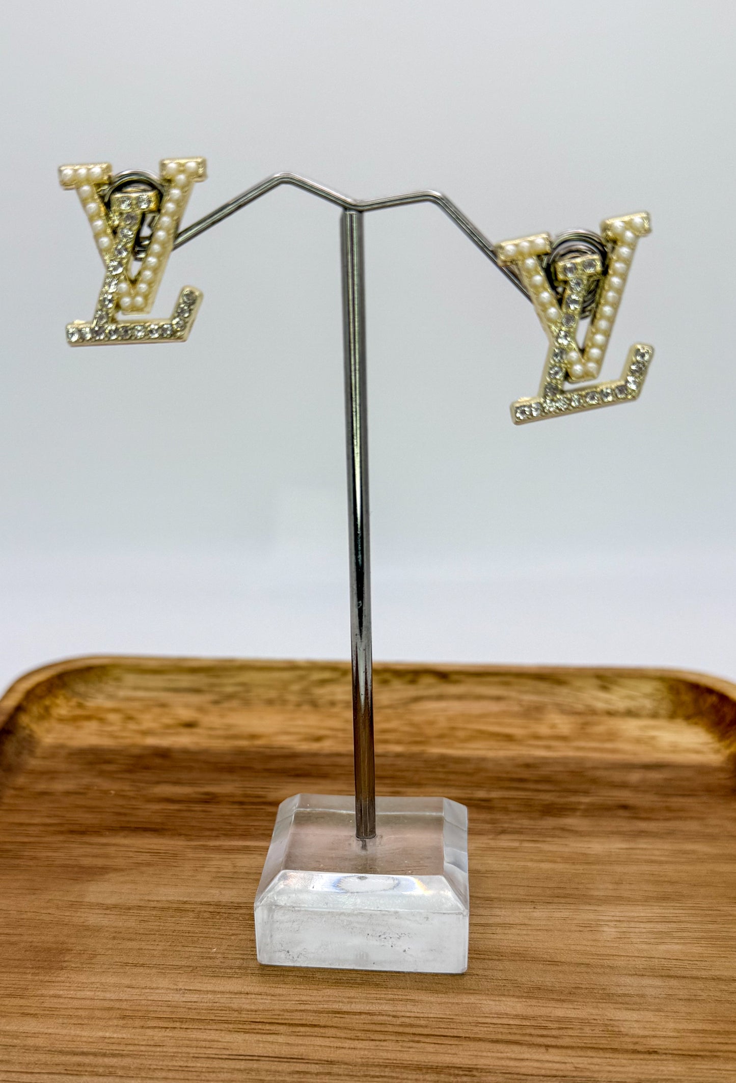 LV Designer Gold Logo Stud Earrings