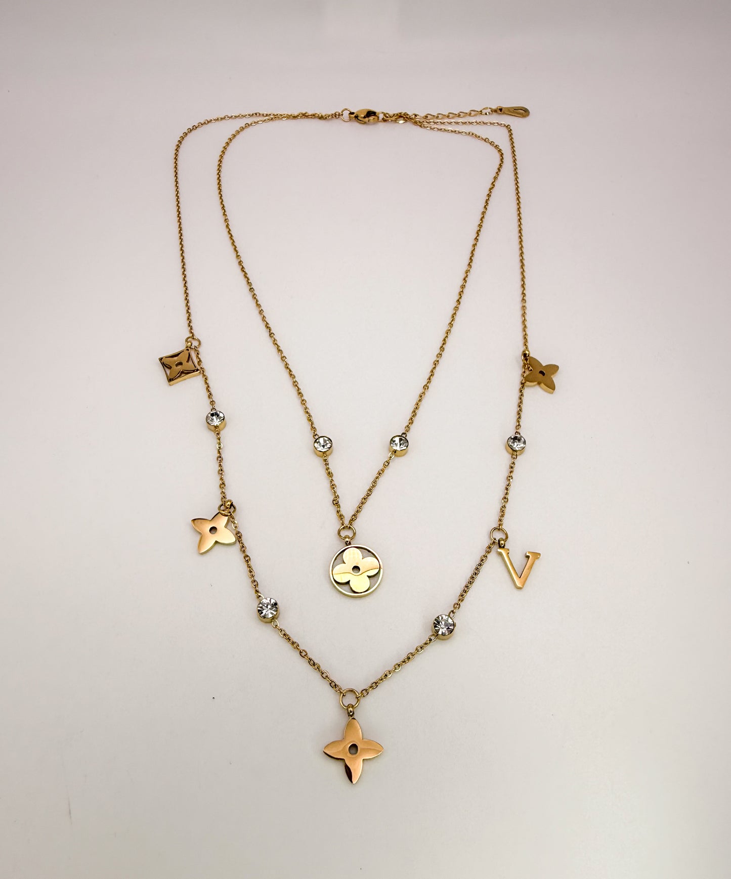 Mixed LV Designer Logo Gold Double Layered Necklace