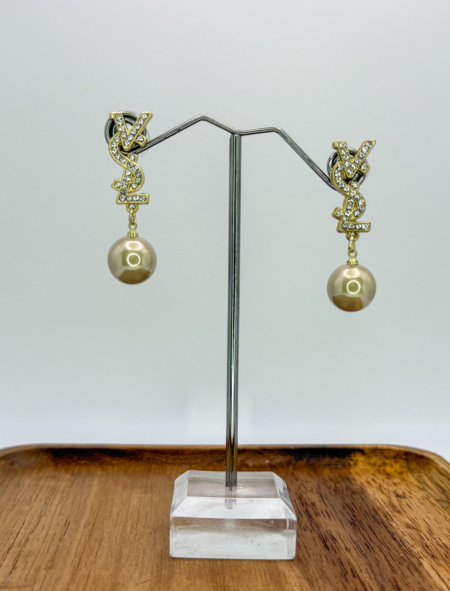 Gold YSL Stud Dangle Earrings