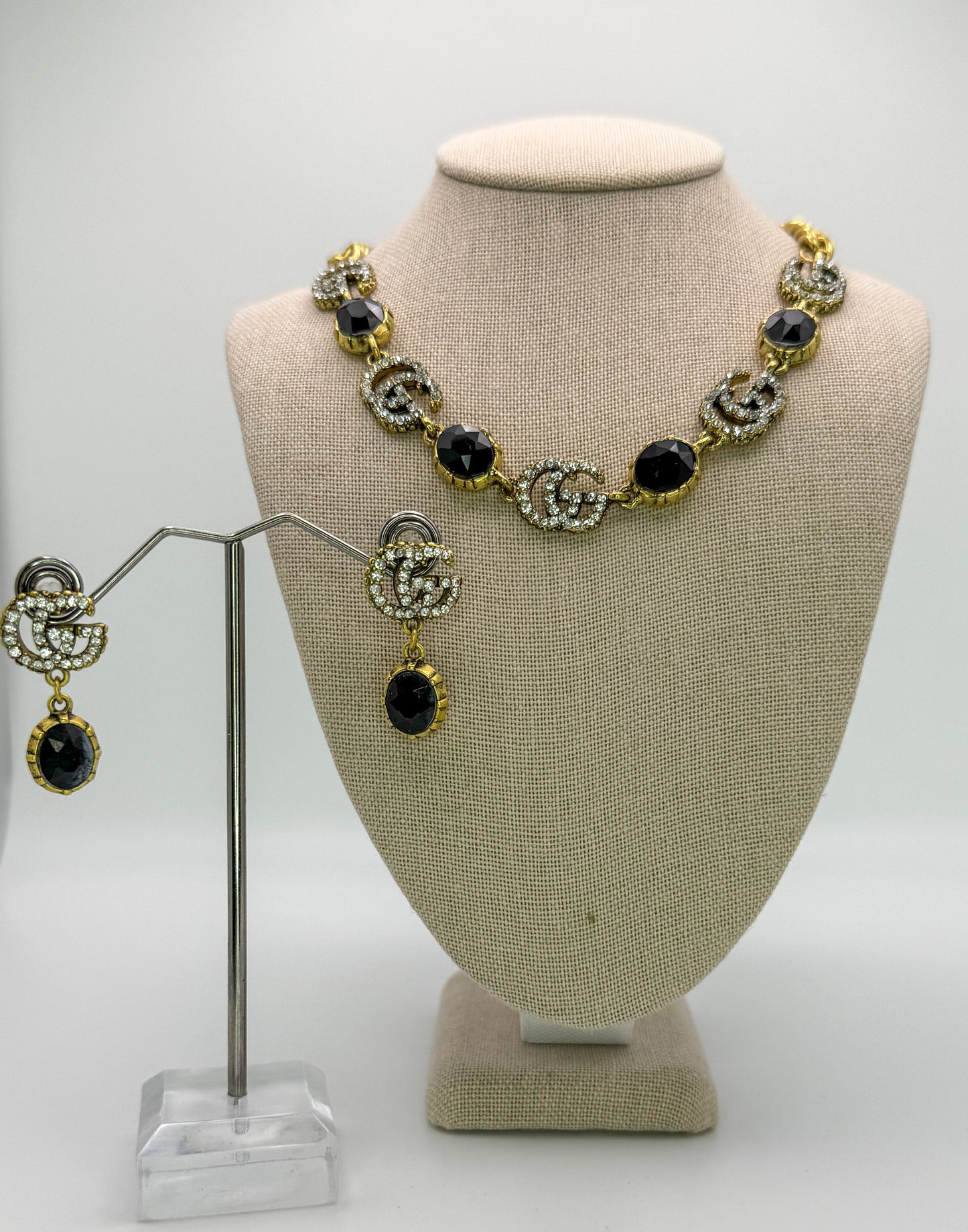 Bold n Gold Gucci Designer Matching Necklace and Earrings Jewelry Set