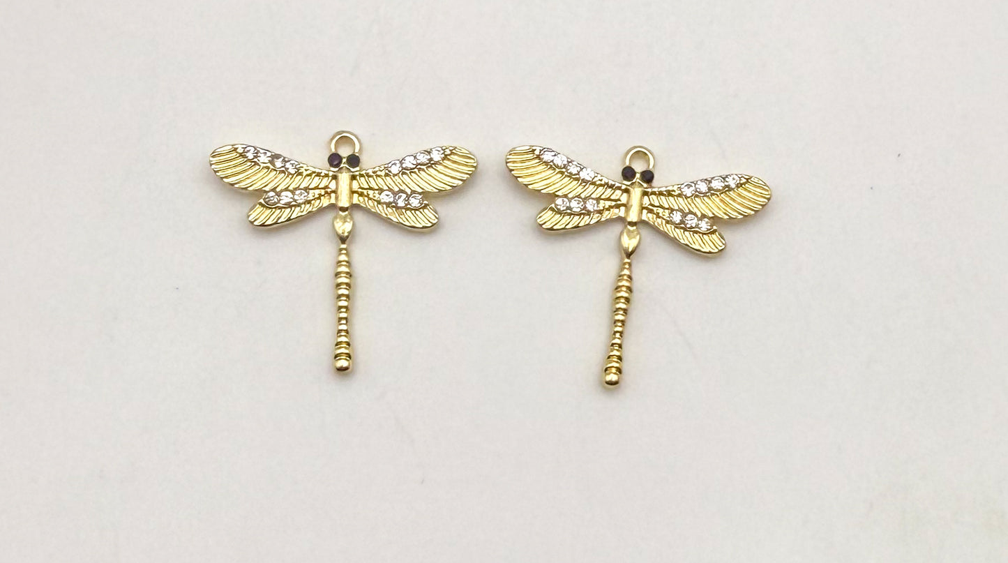 Gold Sparkling Dragonfly DIY Charm