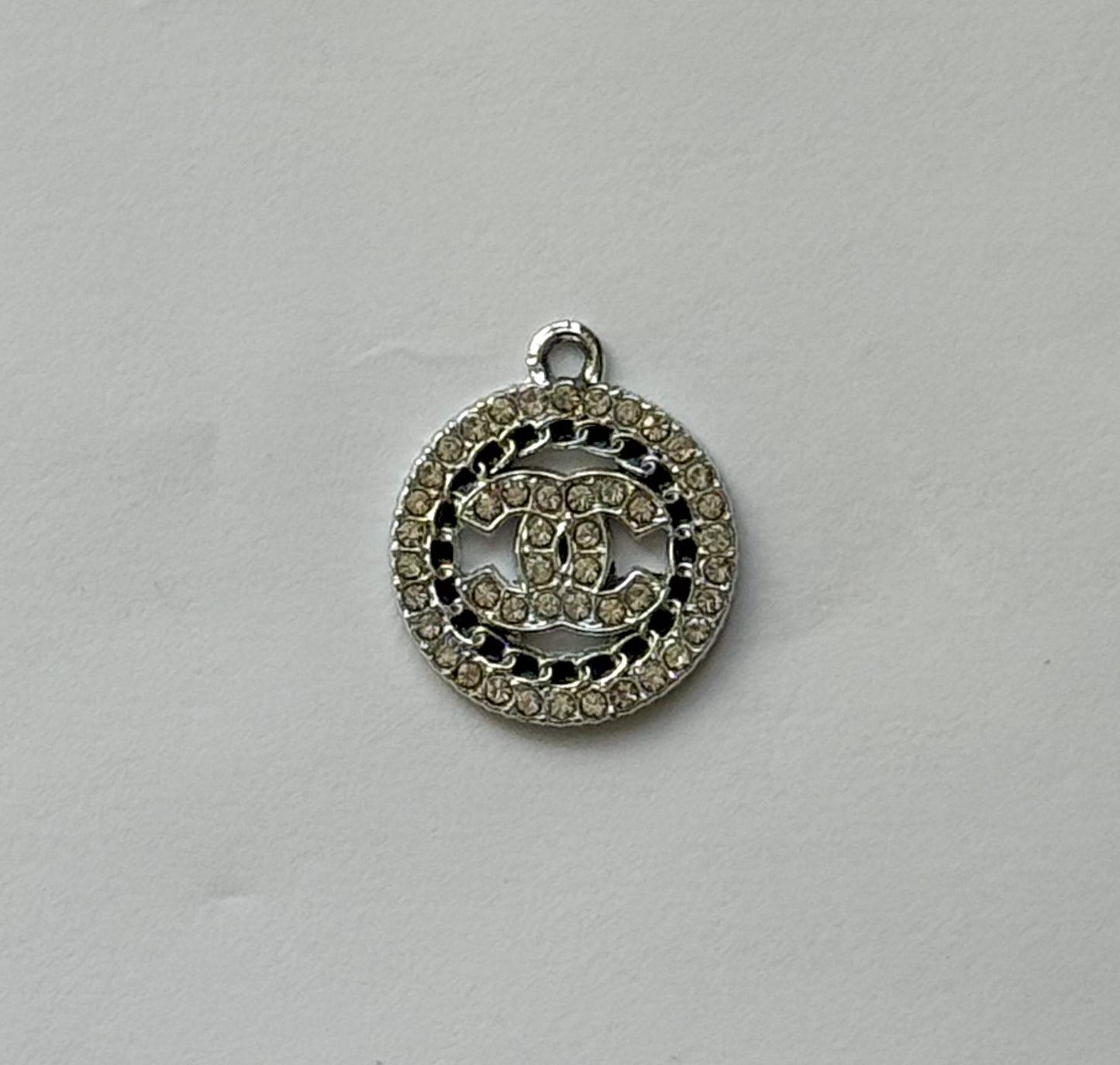 Zircon Covered CC Designer Round Silver or Gold DIY Charms