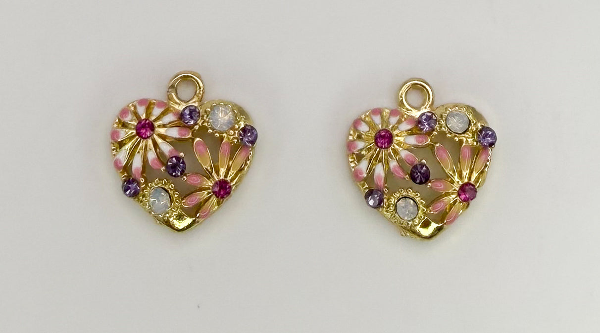 High Quality Gold Flower n Rhinestone Heart DIY Charm
