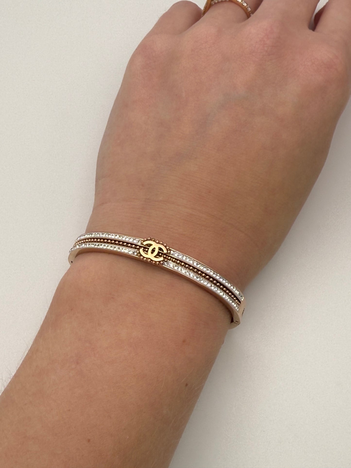 Rose Gold Stainless Steel Chanel Designer Bangle Bracelet