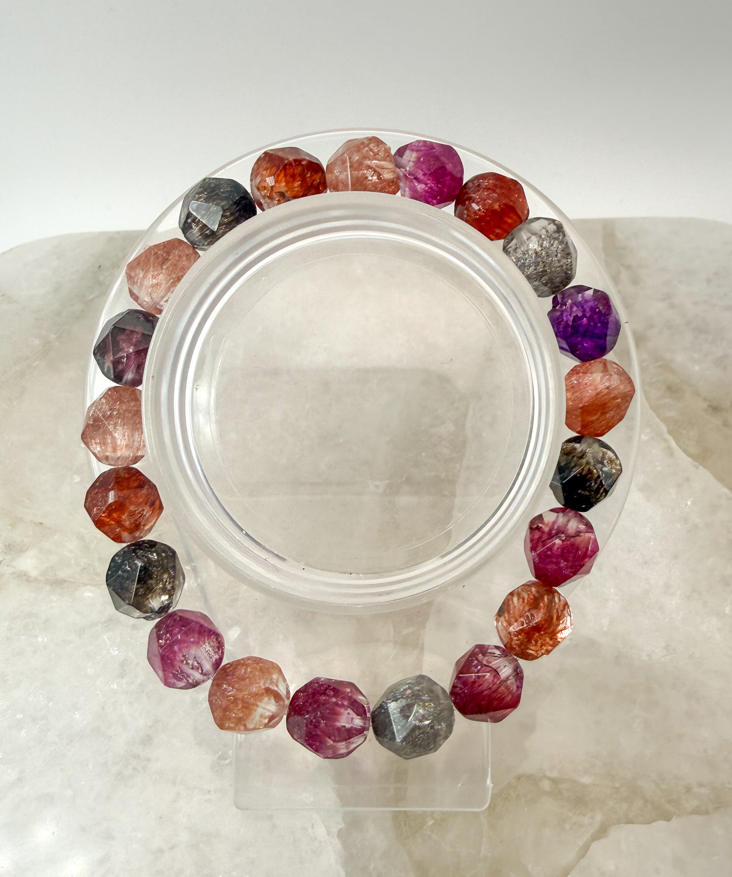 Natural Firework Colorful Super 7 Faceted Crystal Beaded Stretchy Bracelet